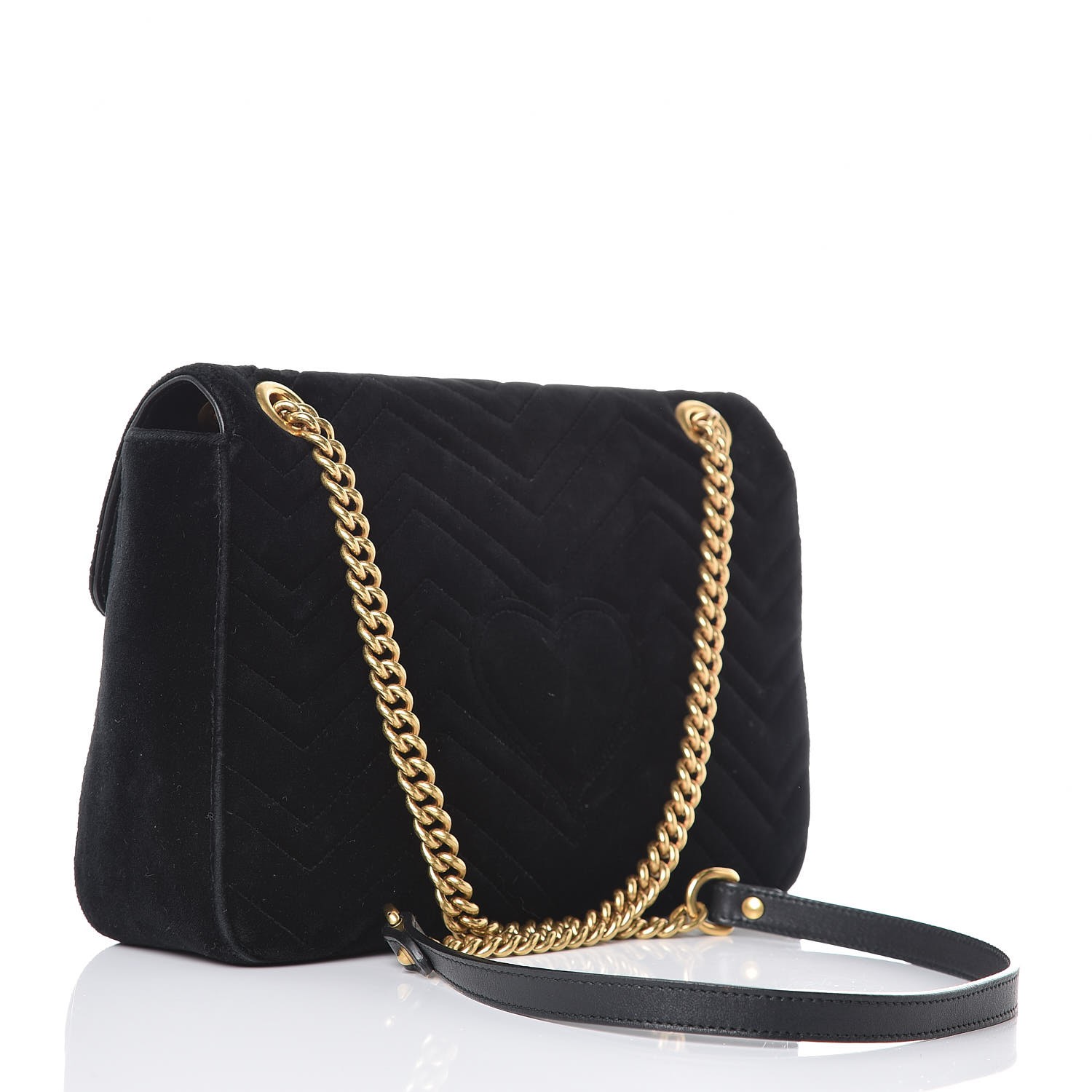 GUCCI Velvet Matelasse Medium GG Marmont Shoulder Bag Black 351529