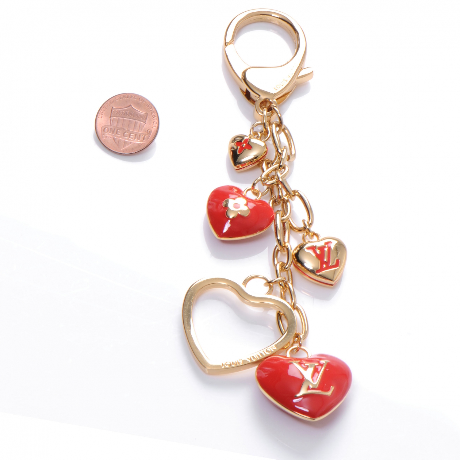 LOUIS VUITTON Coeurs Heart Bag Charm Key Holder Red 47892