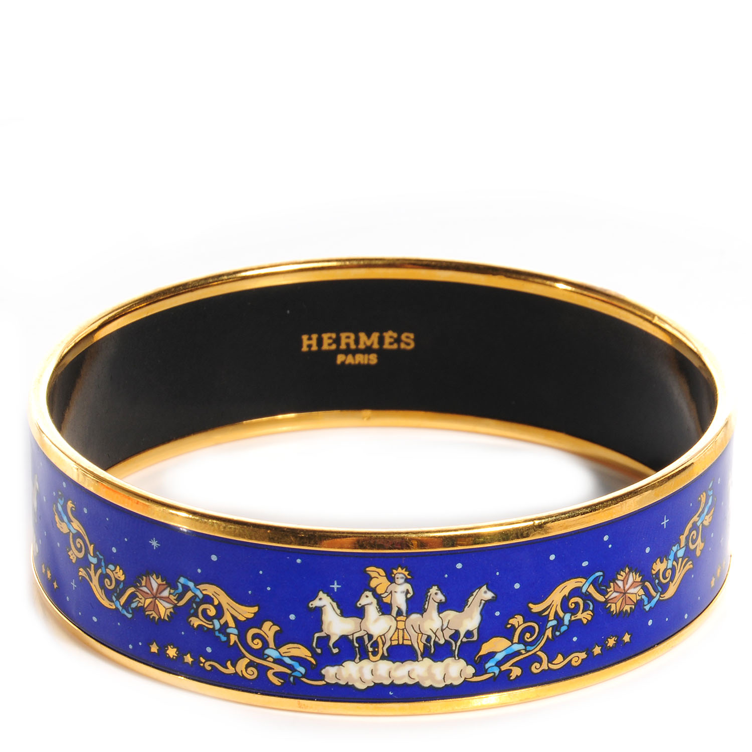 HERMES Enamel Printed Celestial Mythology Wide Bracelet 70 Bleu 68409