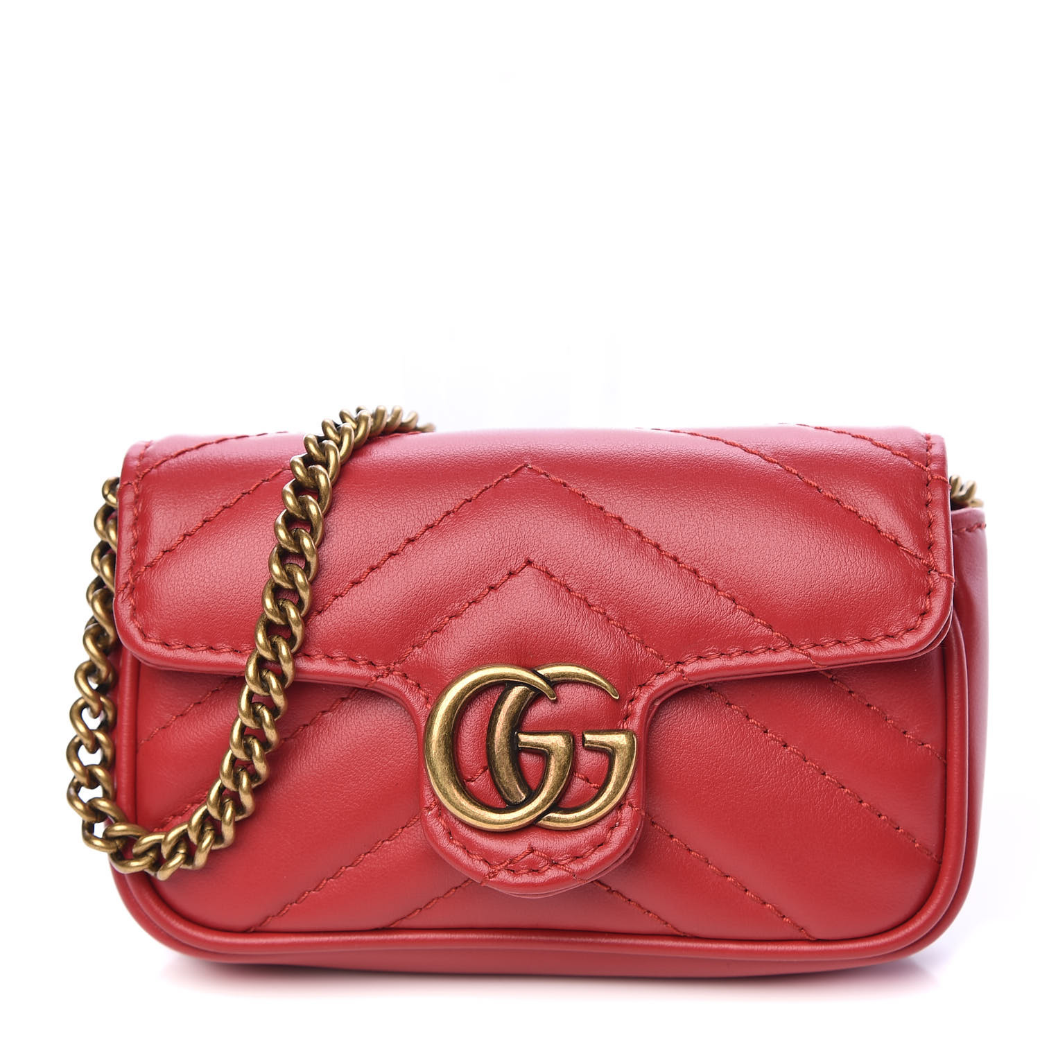 GUCCI Calfskin Matelasse GG Marmont 2.0 Coin Purse On A Chain Hibiscus Red 451945