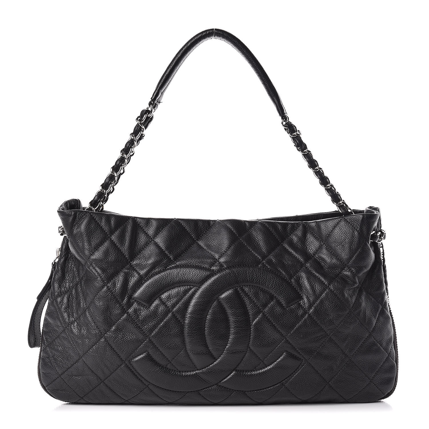 CHANEL Caviar Quilted Expandable Zip Shoulder Bag Black 451969
