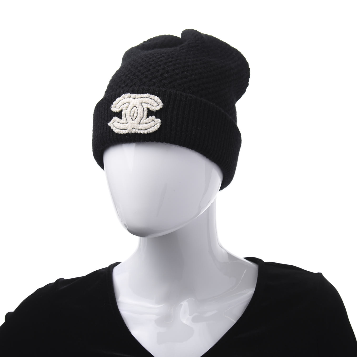 CHANEL Cashmere CC Beanie Hat Black 683262 | FASHIONPHILE