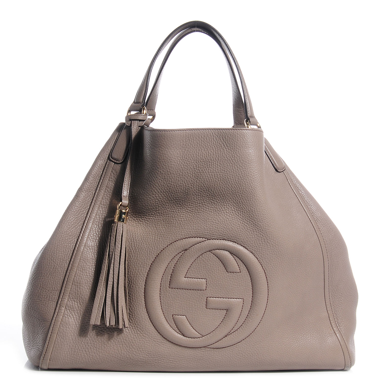 GUCCI Leather Large Soho Shoulder Bag Taupe 70993