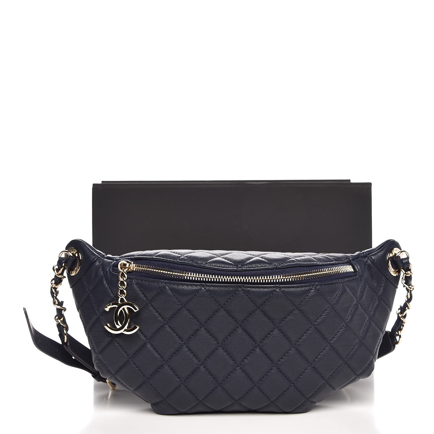 CHANEL Calfskin Quilted Waist Bag Navy 520841