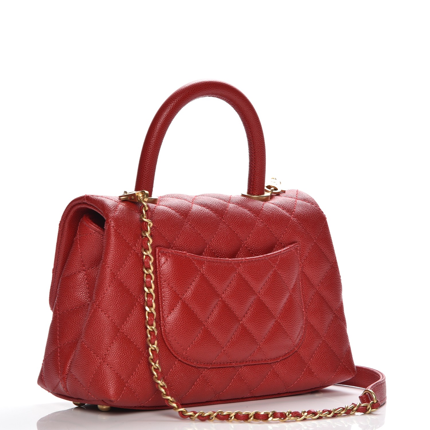 CHANEL Caviar Quilted Mini Coco Handle Flap Red 211773