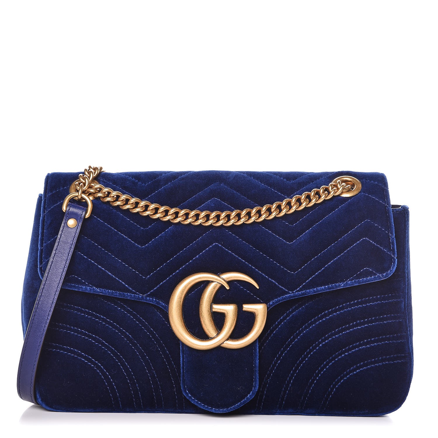 GUCCI Velvet Matelasse Medium GG Marmont Shoulder Bag Cobalt Blue 332018