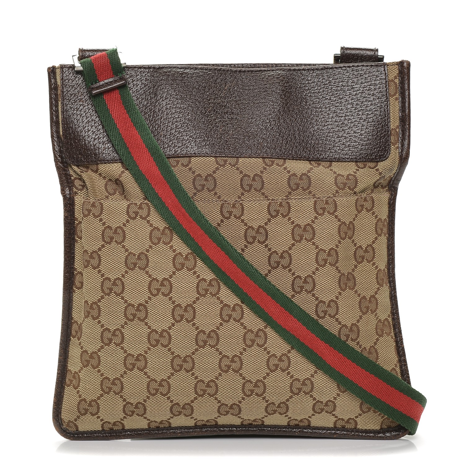 GUCCI GG Monogram Messenger Crossbody Web Bag Dark Brown 196696