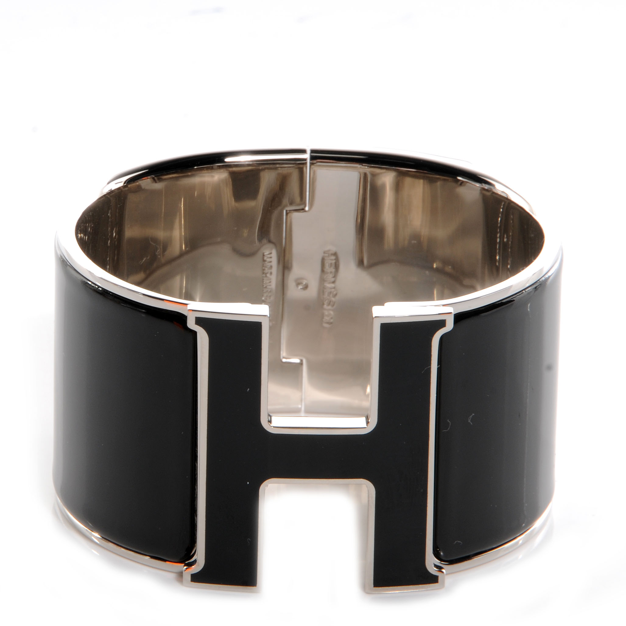 HERMES Palladium Clic Clac H Bracelet Extra Wide PM Black 65813