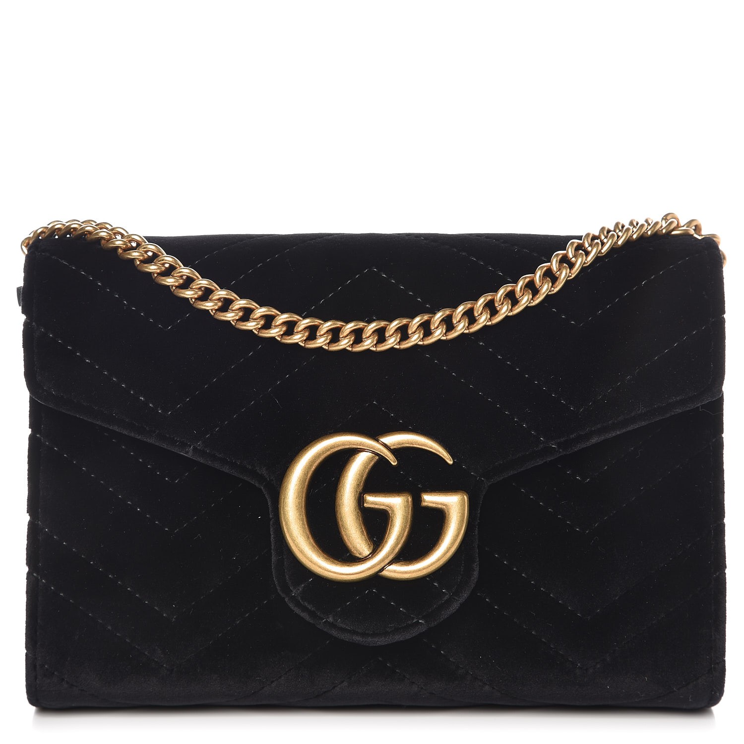 GUCCI Velvet Matelasse GG Marmont Mini Bag Black 266972