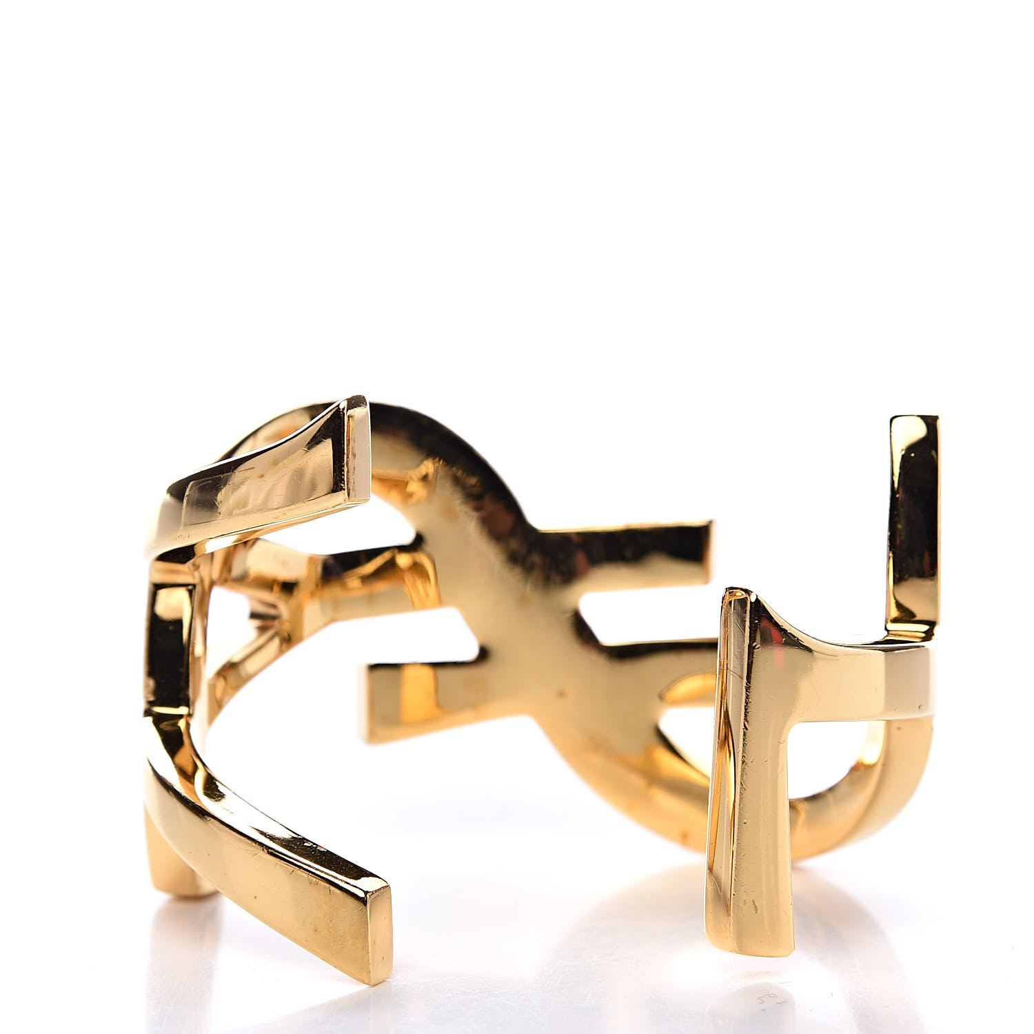 SAINT LAURENT Brass Monogram Medium Cuff Bracelet Gold 519782