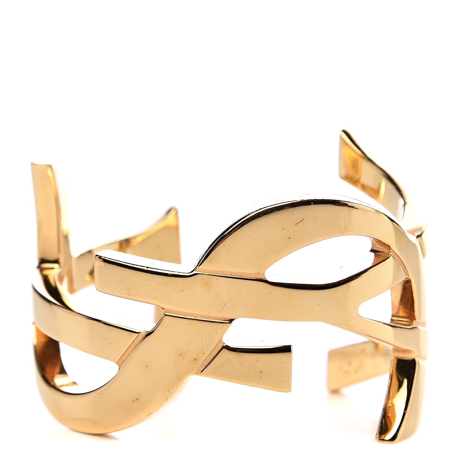 SAINT LAURENT Brass Monogram Medium Cuff Bracelet Gold 519782