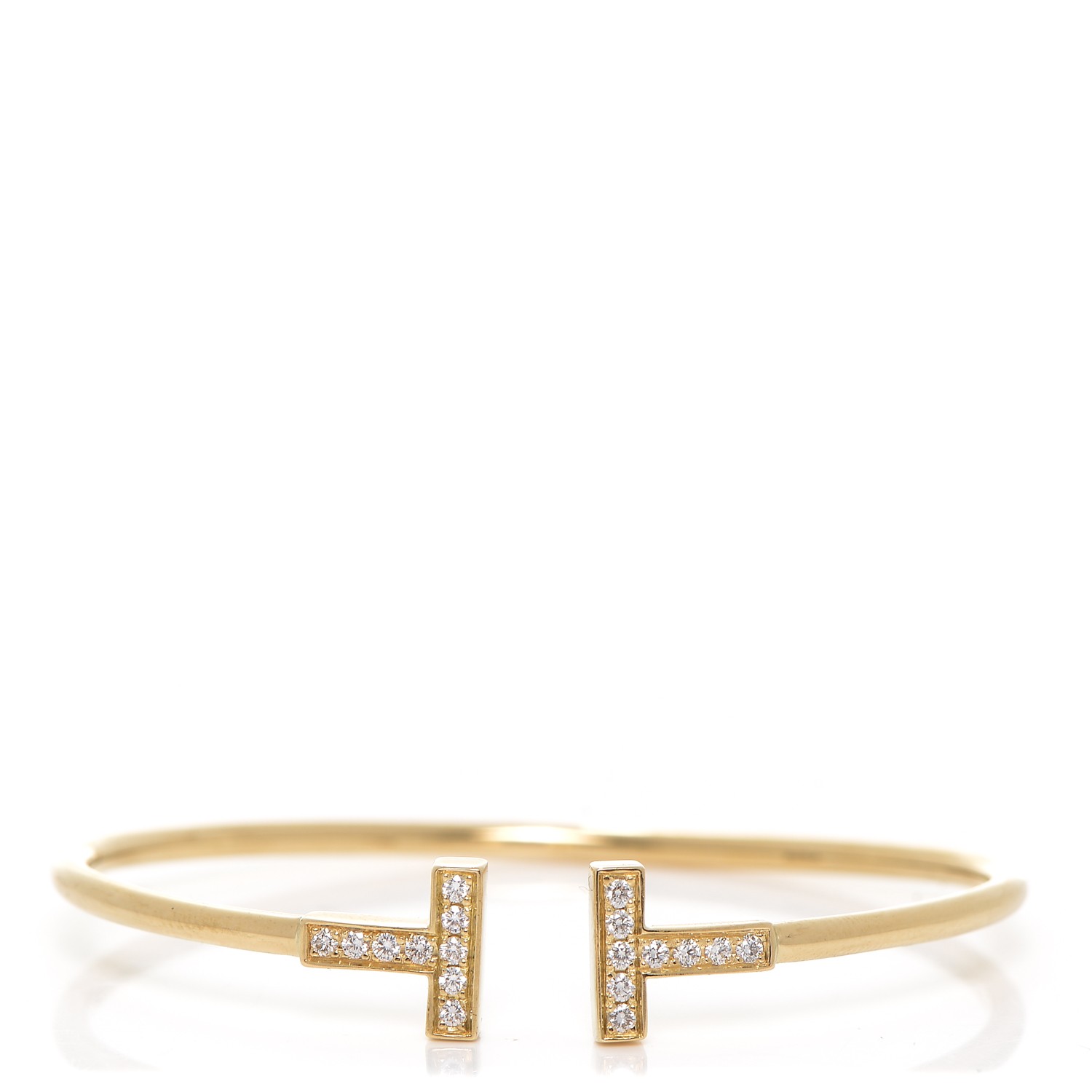 TIFFANY 18K Yellow Gold Diamond T Wire Bracelet 196097 | FASHIONPHILE