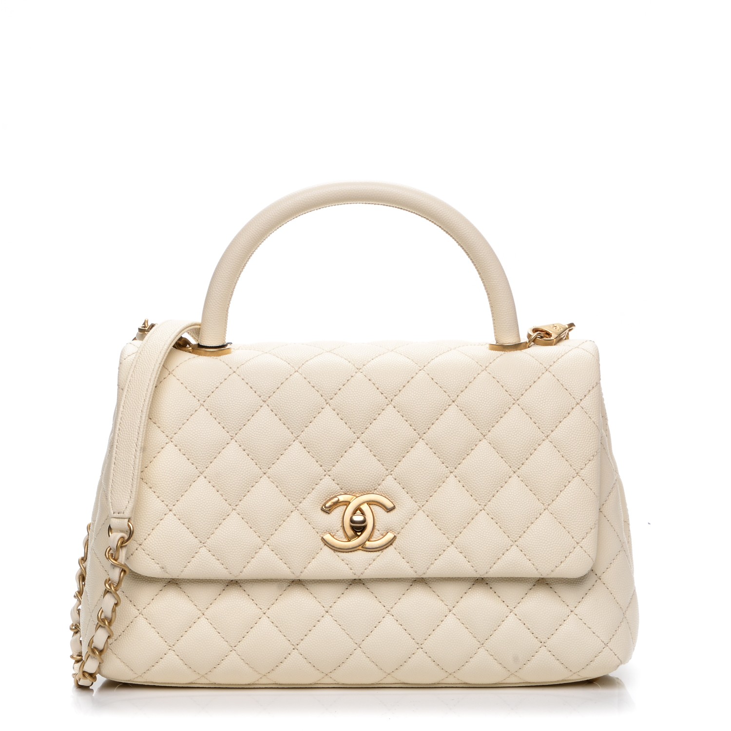 Chanel Caviar Quilted Small Coco Handle Flap White Fashionphile
