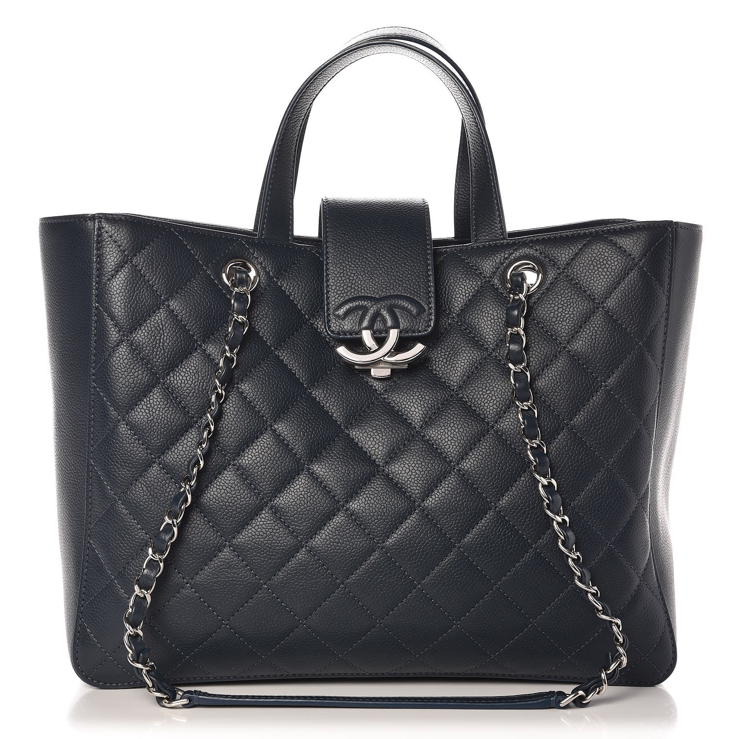 CHANEL Caviar Quilted Large CC Box Shopping Tote Navy 277065