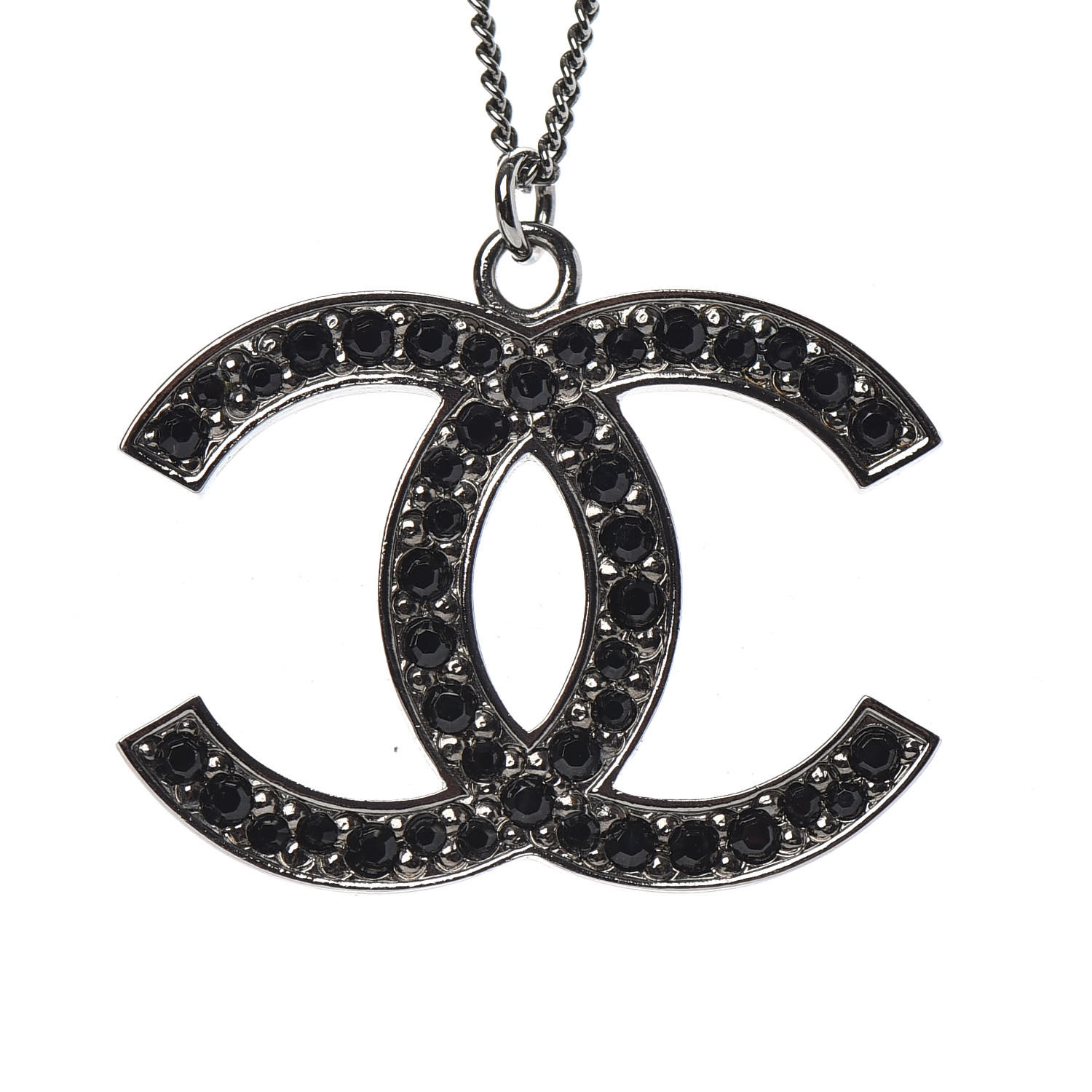 CHANEL Ruthenium Crystal CC Necklace Black 698283 | FASHIONPHILE