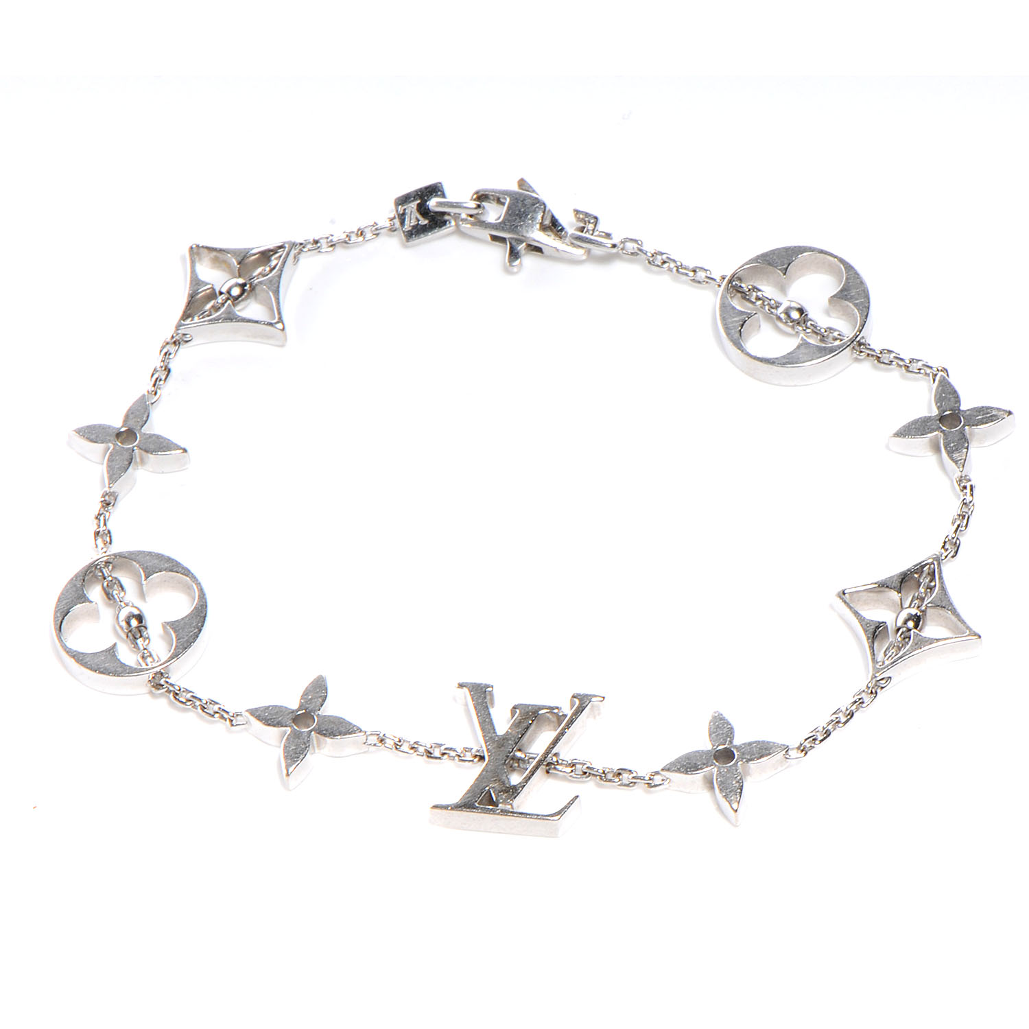 LOUIS VUITTON Monogram Bracelet White Gold 54905