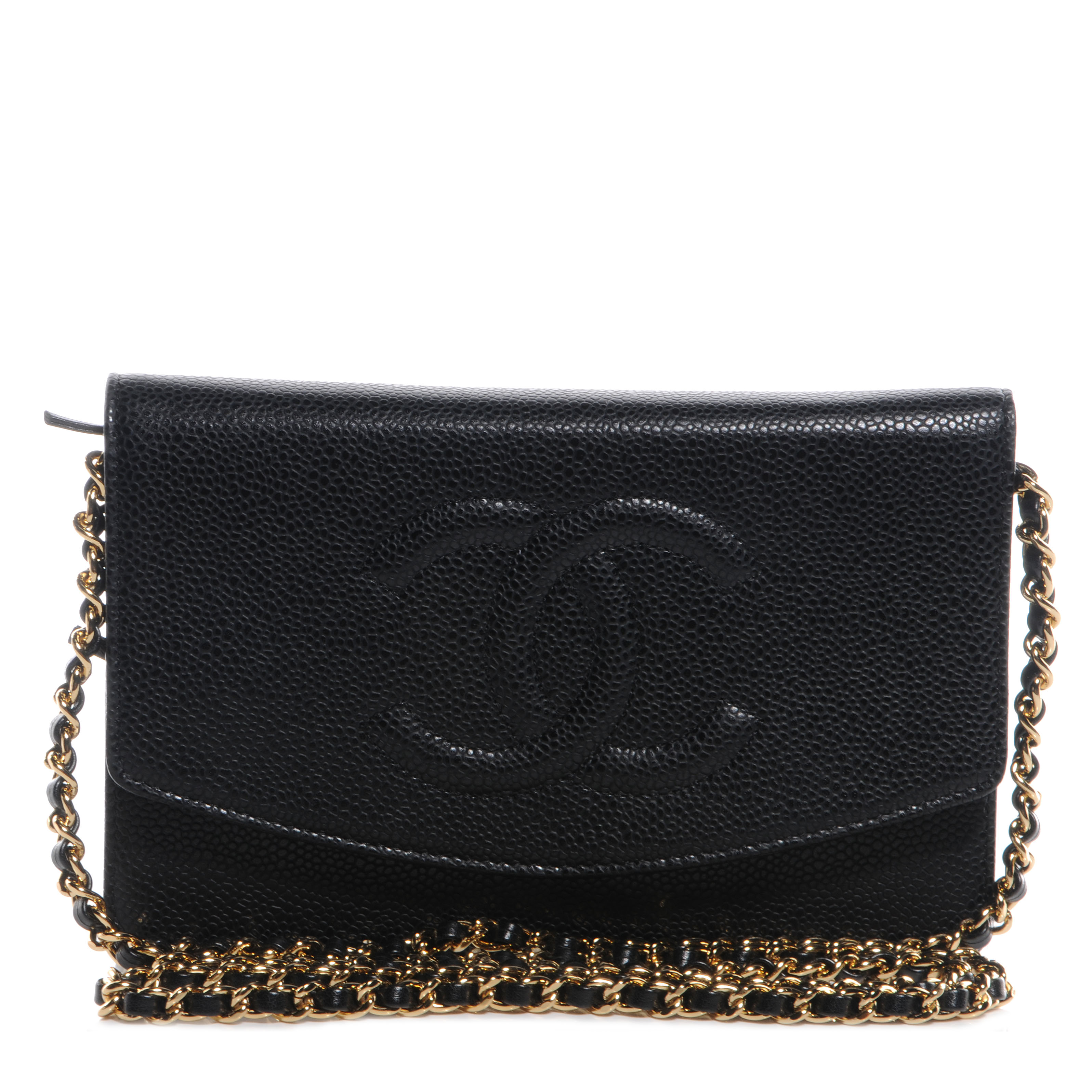 CHANEL Caviar Timeless CC Wallet on Chain WOC Black 64962