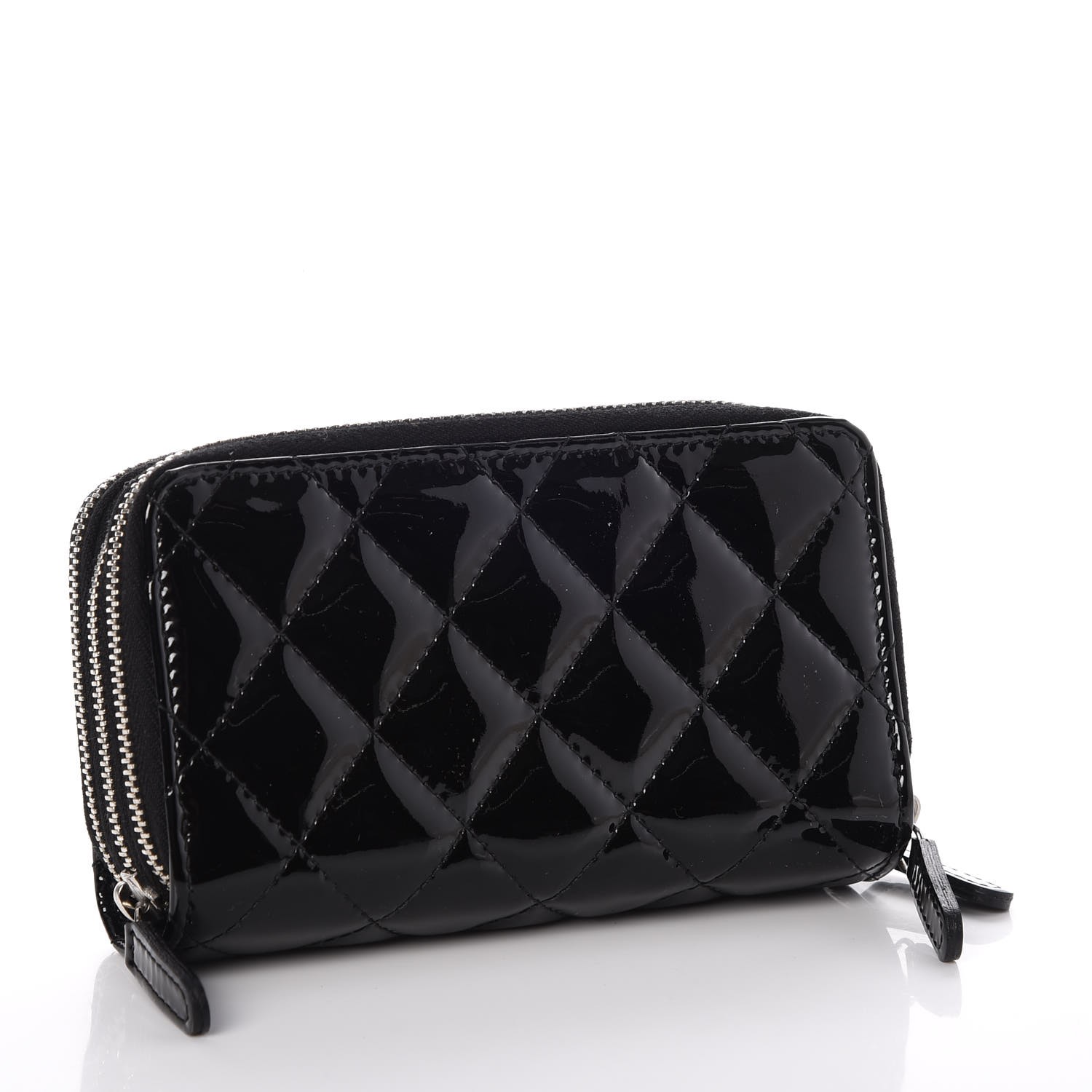 CHANEL Patent Quilted Small Triple Zipper Wallet Black 275169