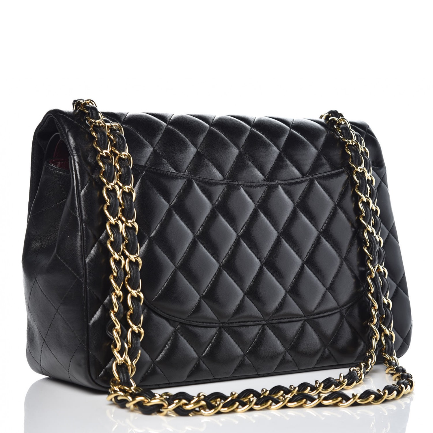 CHANEL Lambskin Quilted Jumbo Double Flap Black 345677