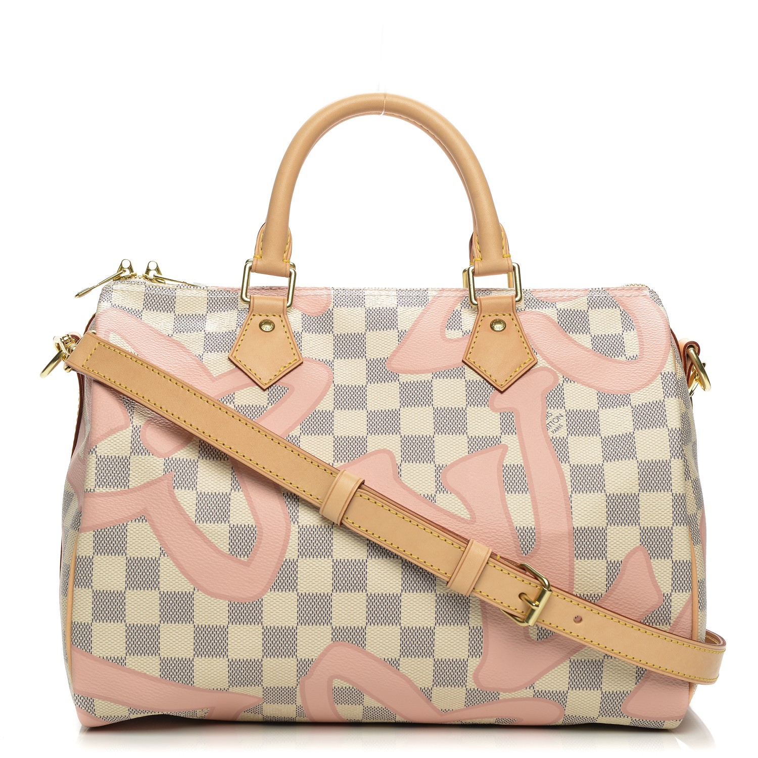 LOUIS VUITTON Damier Azur Tahitienne Speedy Bandouliere 30 Rose Ballerine 198097