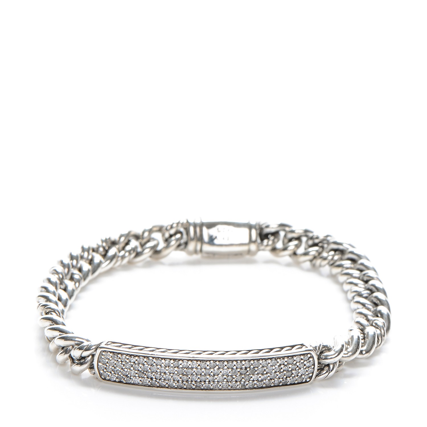 David Yurman Sterling Silver Pave Diamond 6mm Pee Id Bracelet David Yurman Sterling Silver Pave