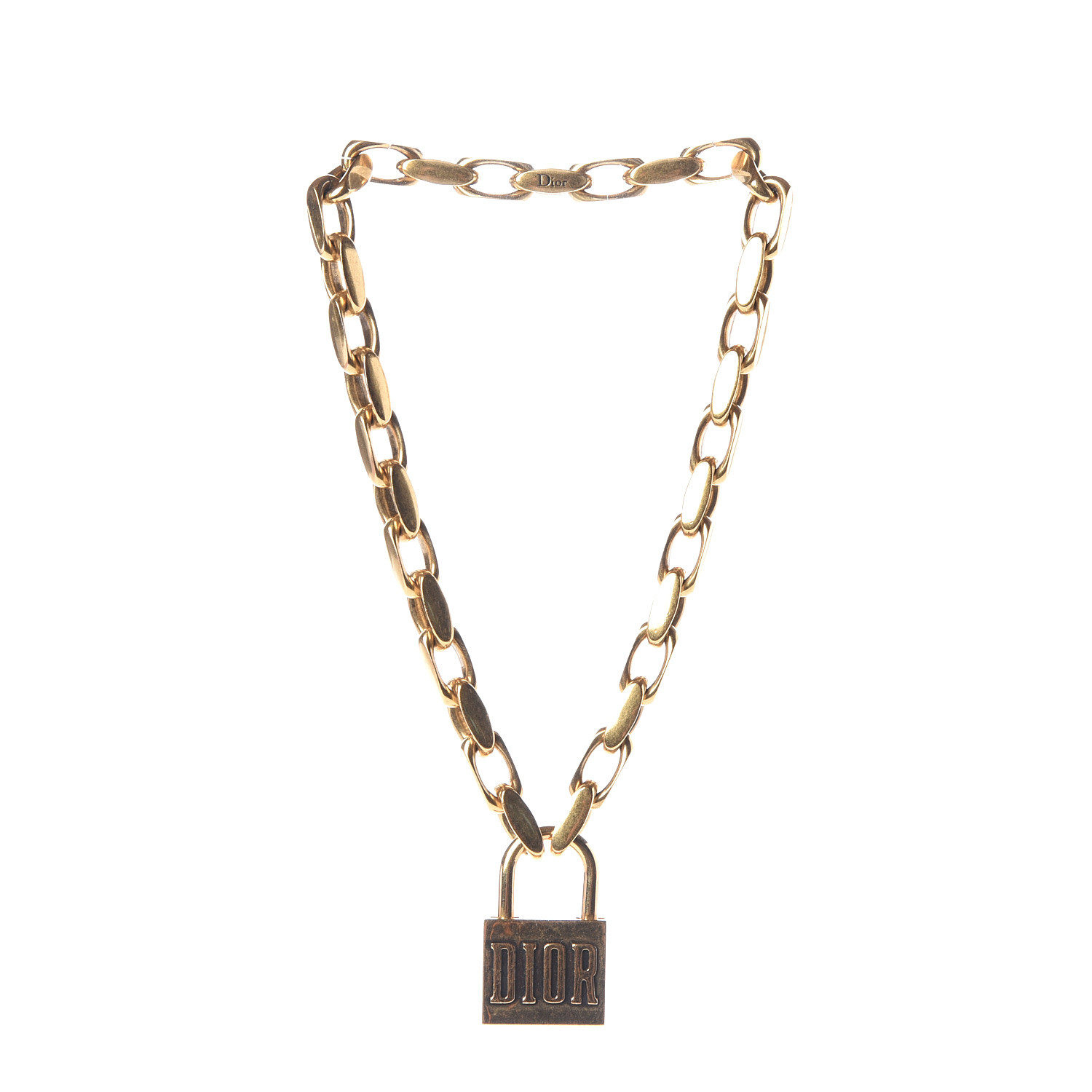 CHRISTIAN DIOR Metal Lucky Locket Choker Necklace Aged Gold 547055