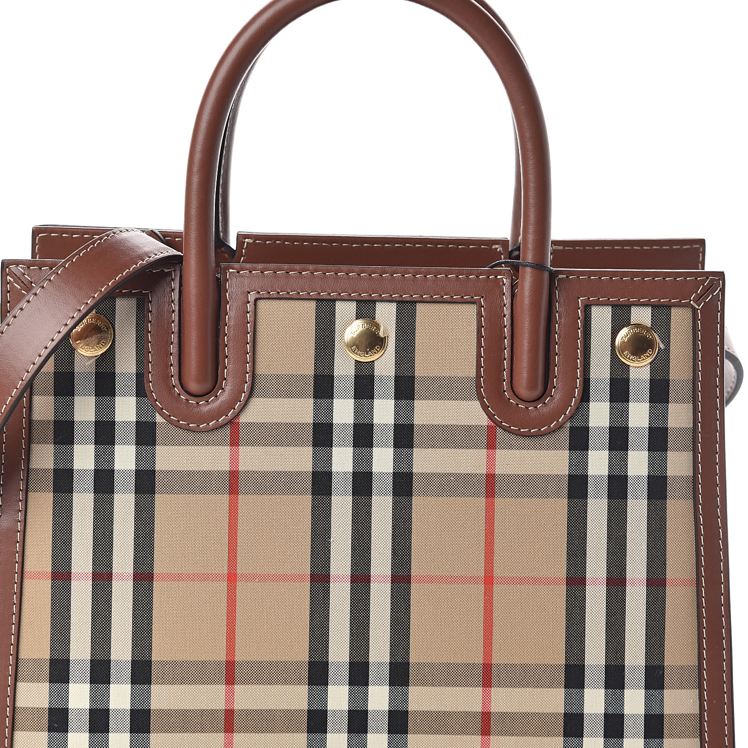 BURBERRY Calfskin Vintage Check Mini Two Handle Title Bag Archive Beige ...