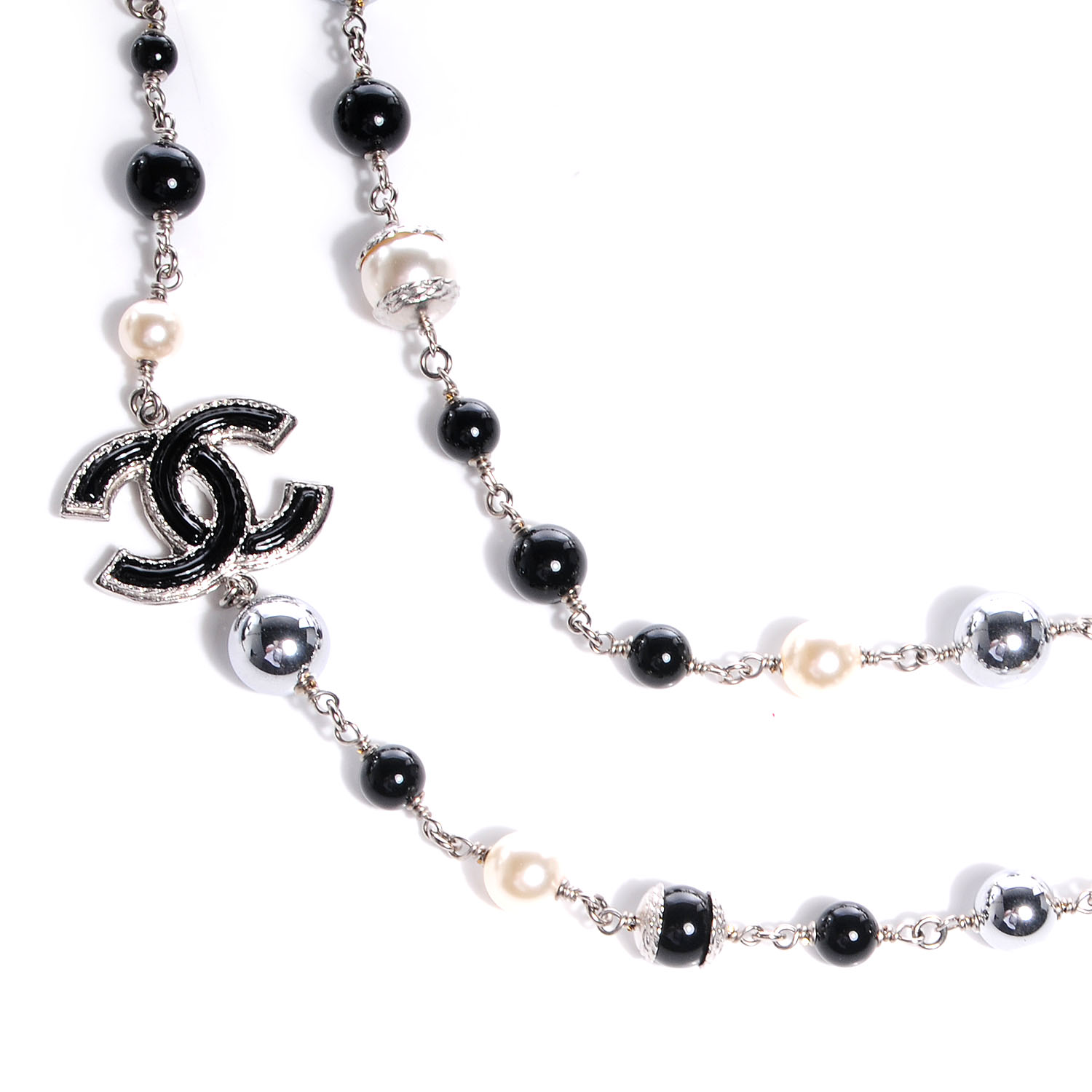 CHANEL Pearl Beaded CC Long Necklace Black 81817