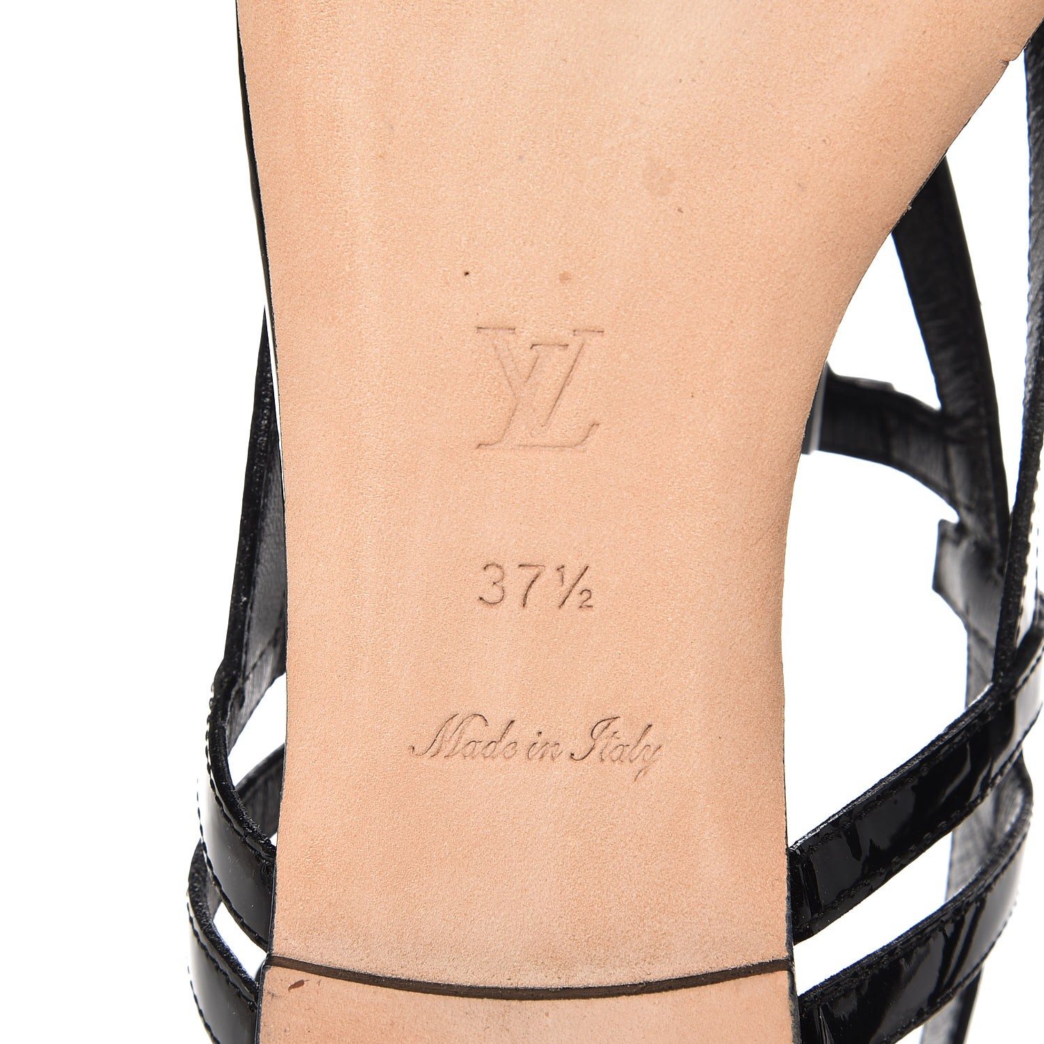 LOUIS VUITTON Vernis Logo Crossing Flat Sandals 37.5 Black 267918