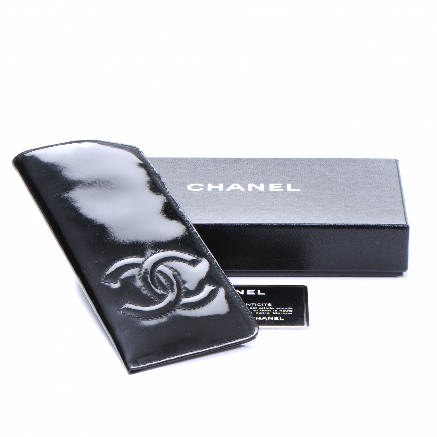 CHANEL Patent Sunglasses Case Black 48698