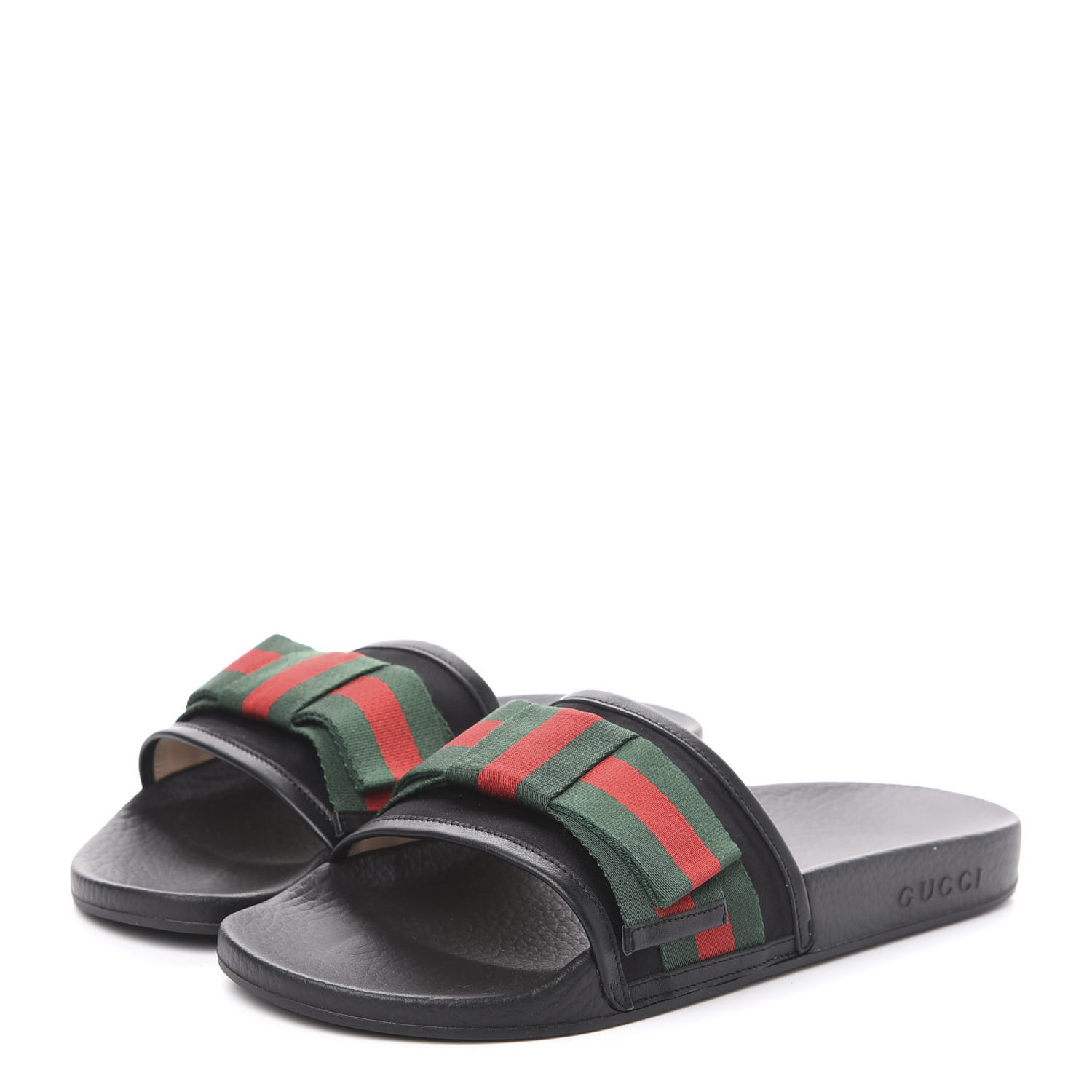gucci black web ribbon bow slides flats