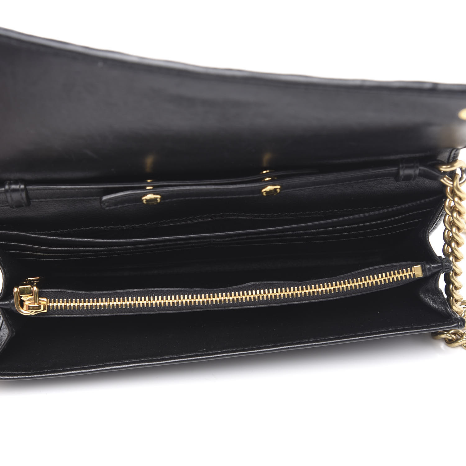 MIU MIU Nappa Matelasse Wallet On Chain Black 625477 | FASHIONPHILE