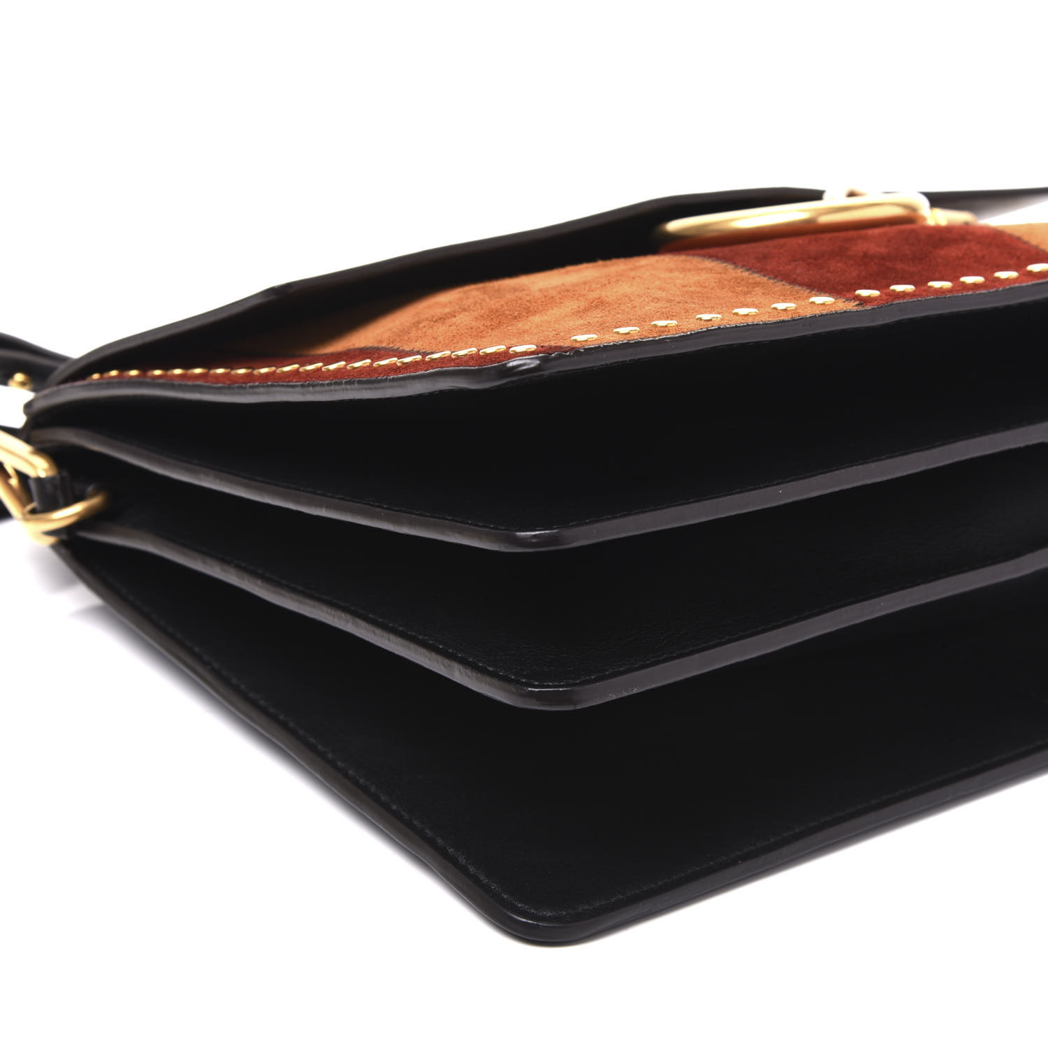 CHLOE Suede Calfskin Studded Medium Faye Shoulder Bag Black Multicolor 566517