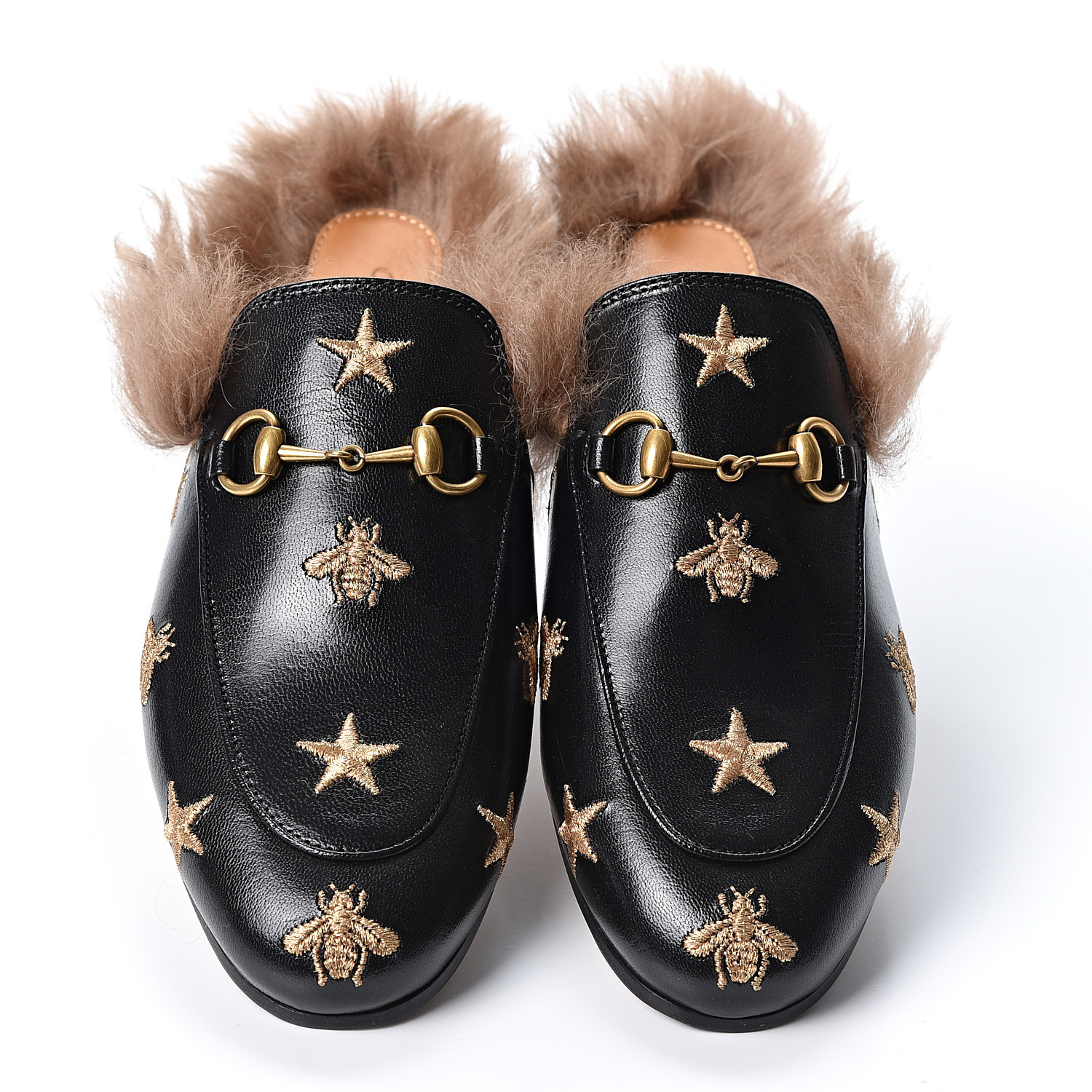 gucci bee fur slides