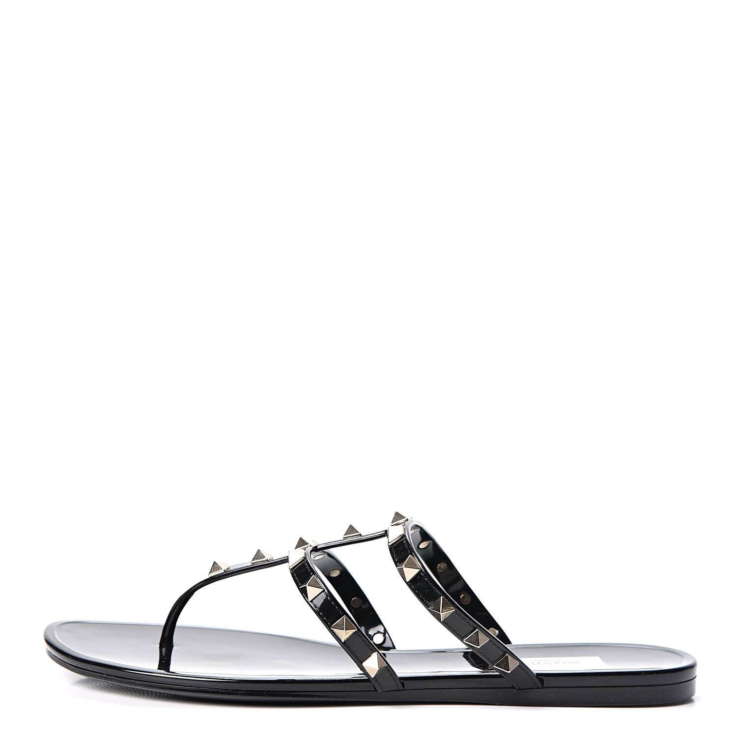 VALENTINO PVC Jelly Rockstud Thong Sandals 41 Black 569328