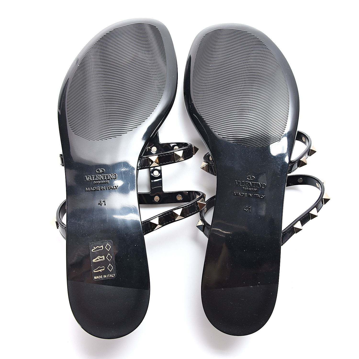 VALENTINO PVC Jelly Rockstud Thong Sandals 41 Black 569328