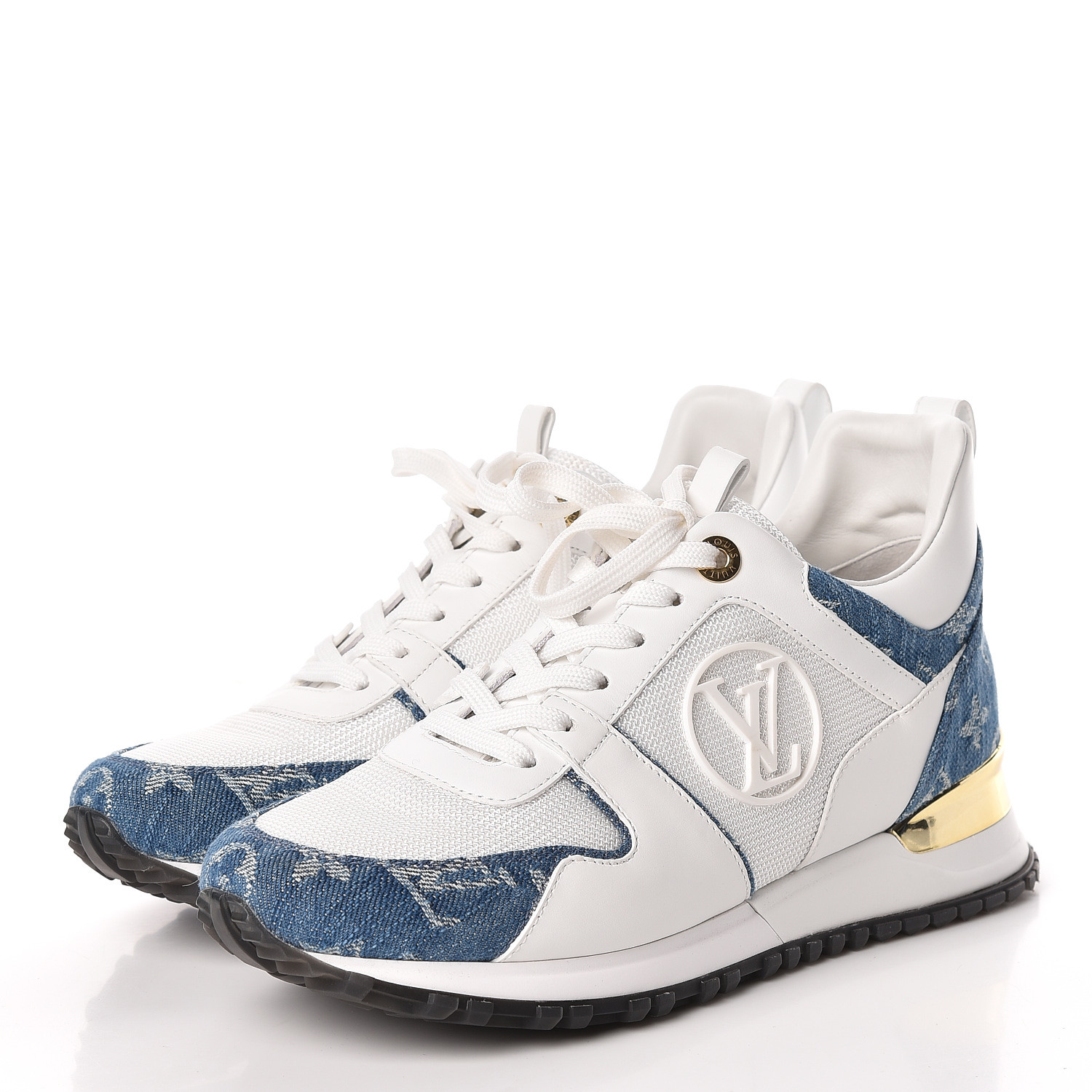 LOUIS VUITTON Denim Monogram Run Away Sneakers 36.5 White 464861