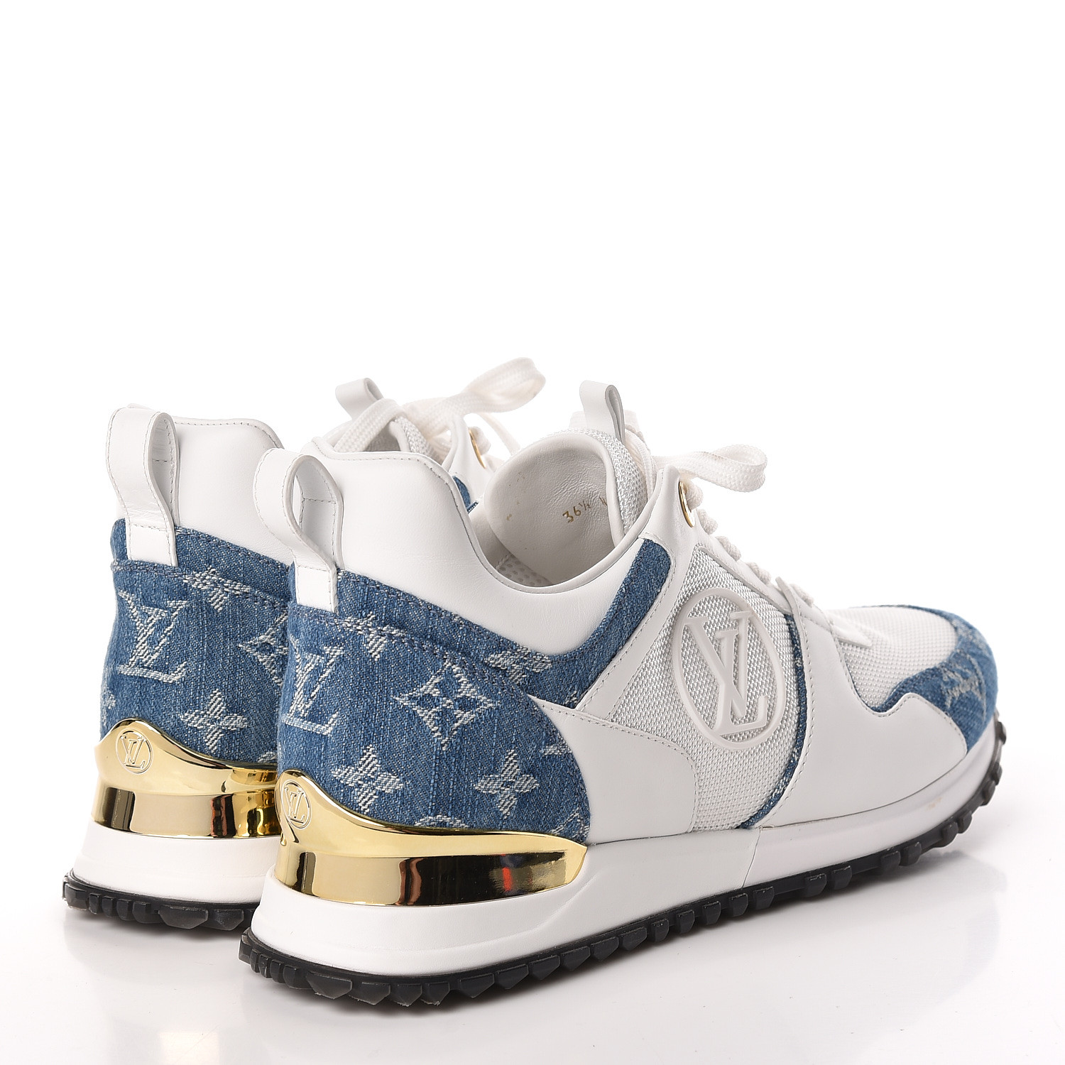 LOUIS VUITTON Denim Monogram Run Away Sneakers 36.5 White 464861