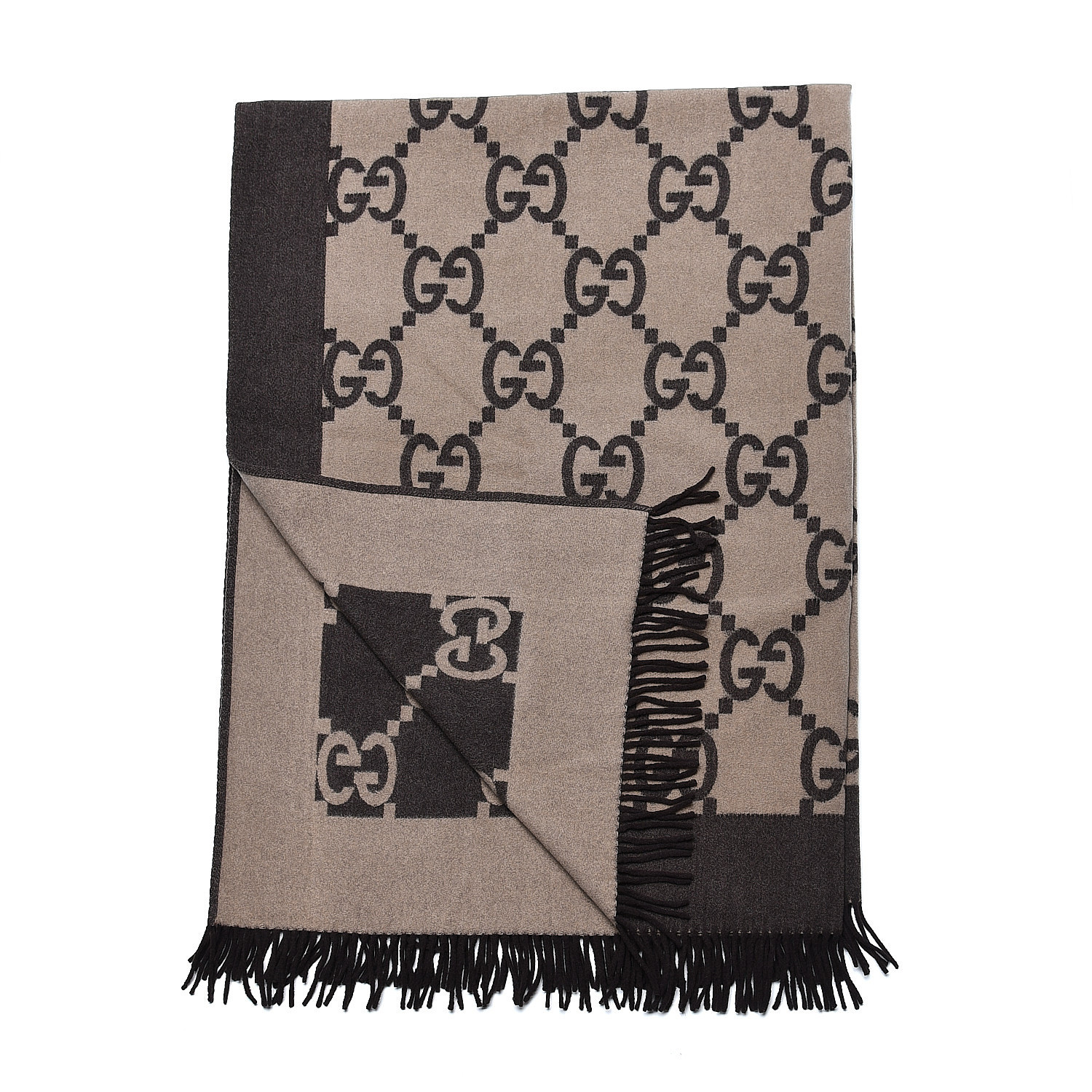 GUCCI Wool Cashmere GG Monogram Blanket Dark Brown 461352 | FASHIONPHILE