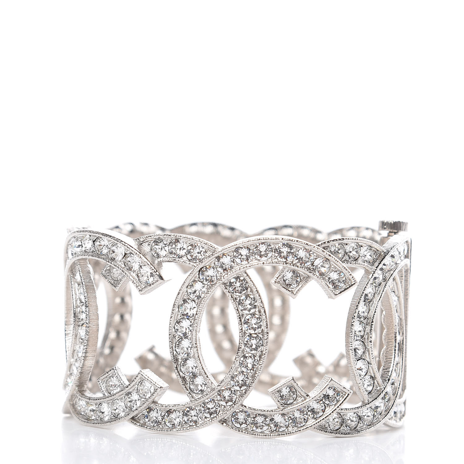 CHANEL Crystal CC Cuff Bracelet Silver 465072