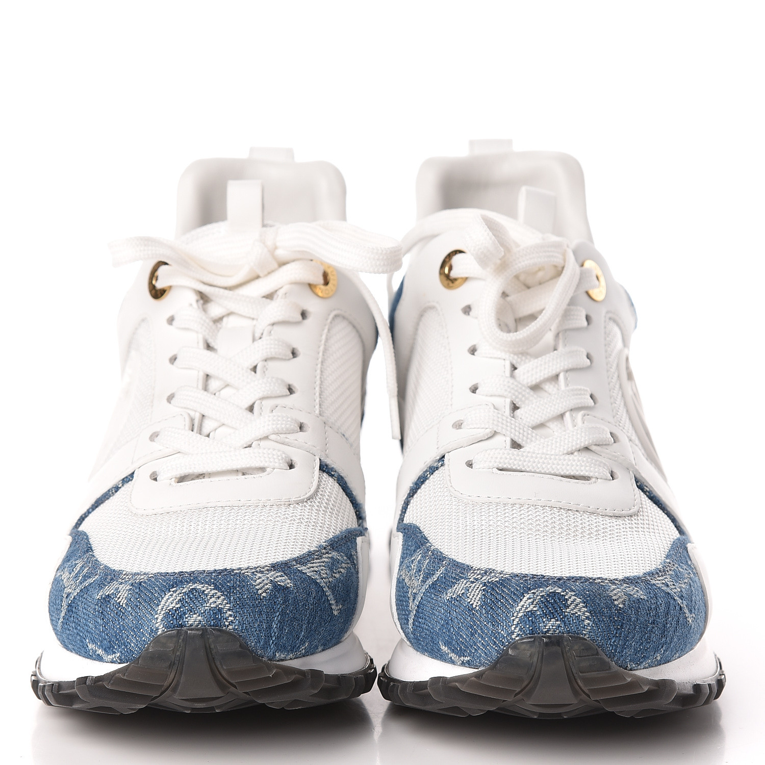 LOUIS VUITTON Denim Monogram Run Away Sneakers 36.5 White 464861