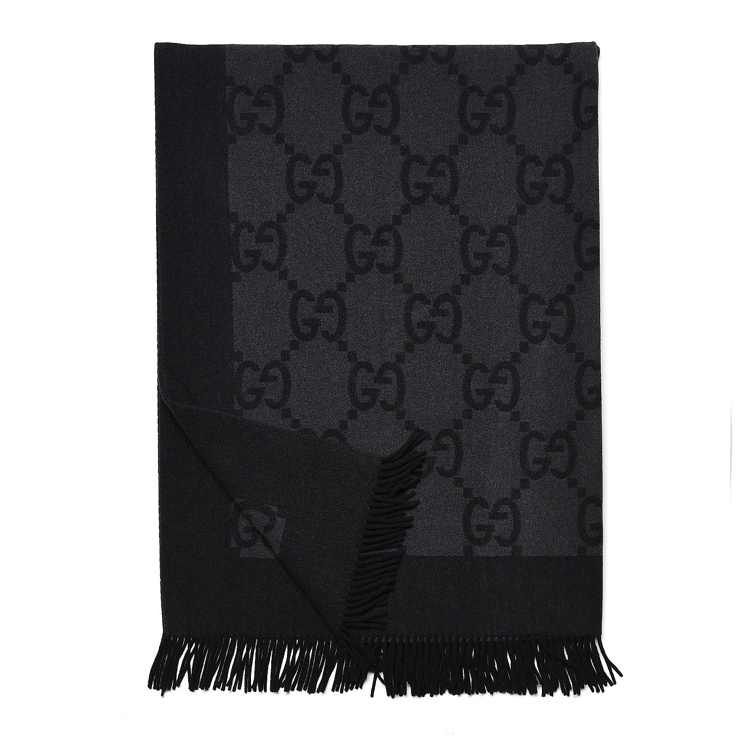 GUCCI Wool Cashmere GG Monogram Blanket Grey Black 461351 | FASHIONPHILE