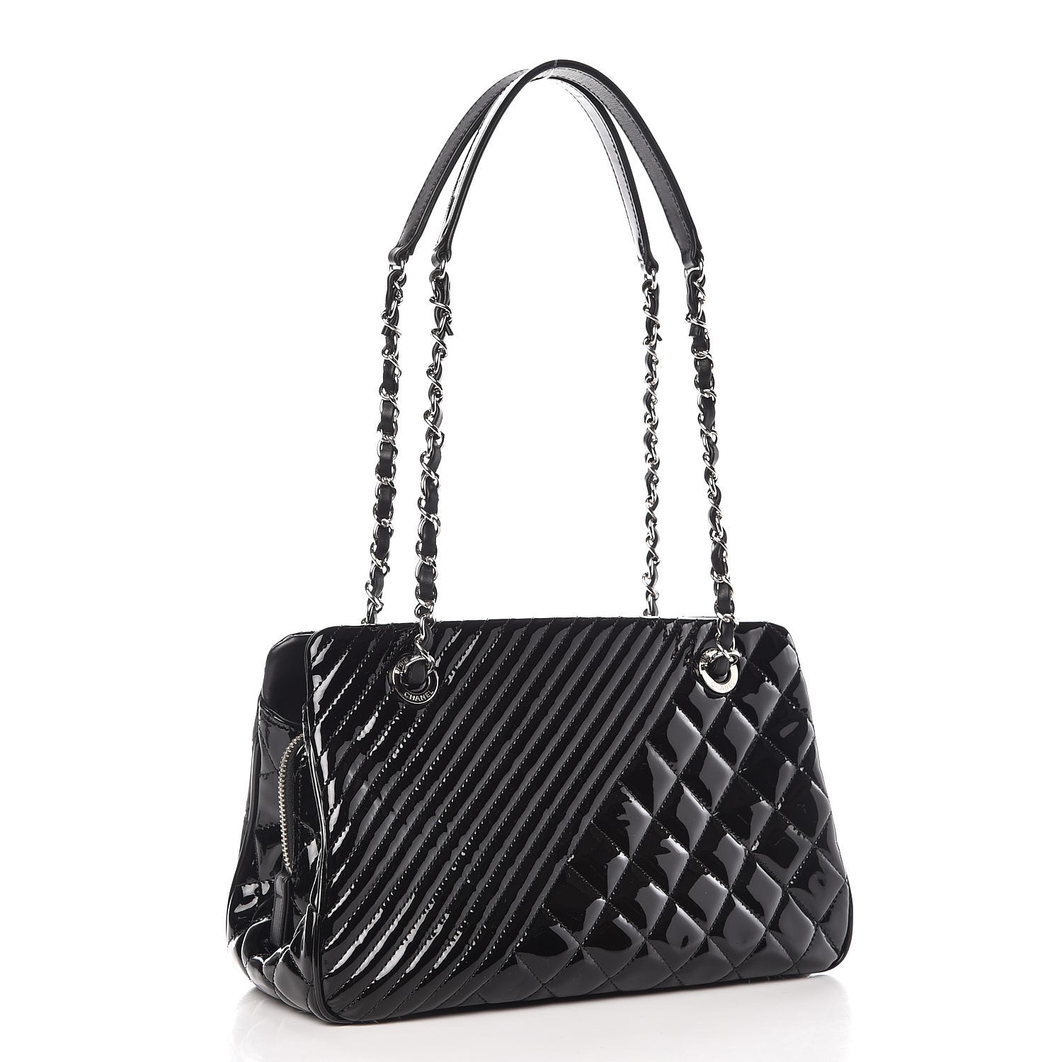 CHANEL Patent Quilted Coco Boy Shoulder Bag Black 304059