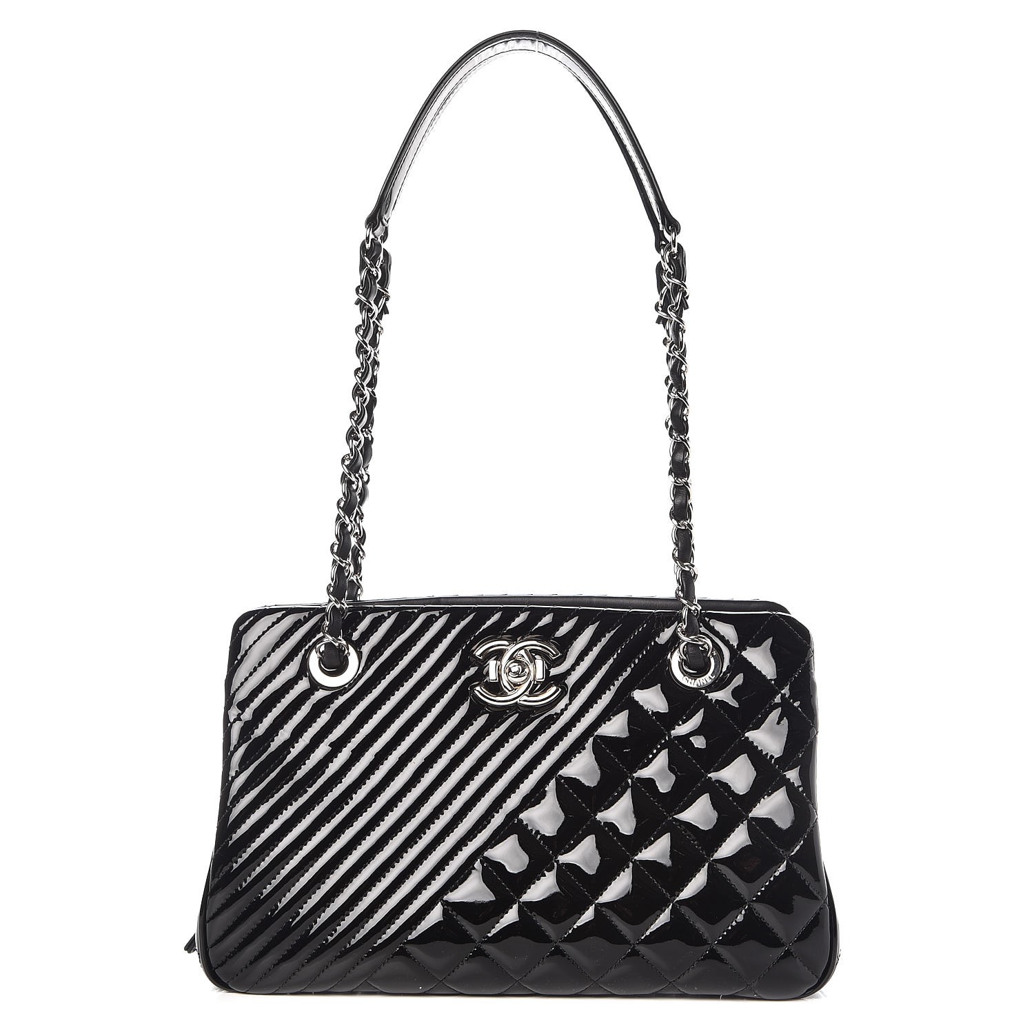 CHANEL Patent Quilted Coco Boy Shoulder Bag Black 304059