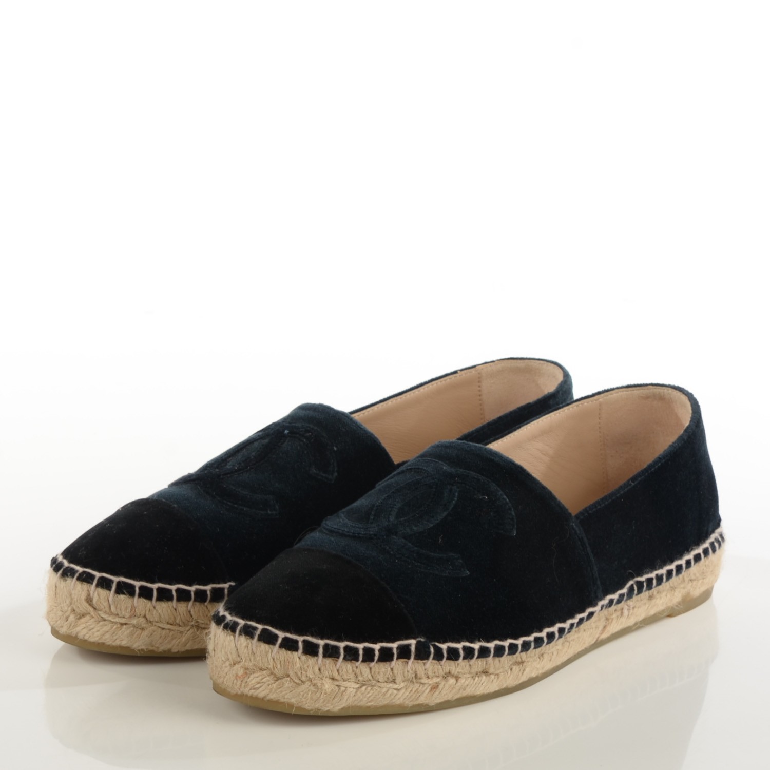 chanel navy leather espadrilles
