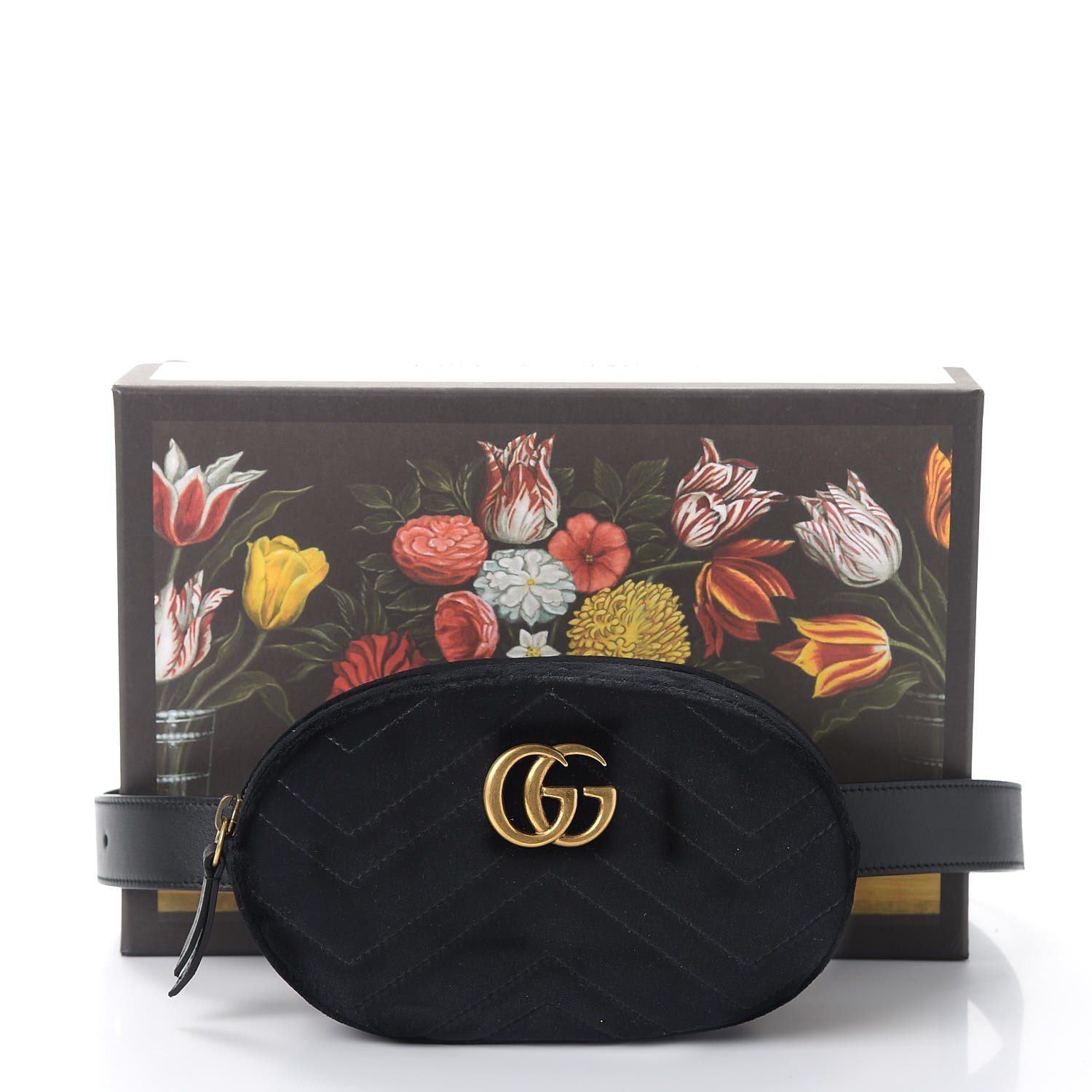 GUCCI Velvet Matelasse GG Marmont Belt Bag 85 Black 261818