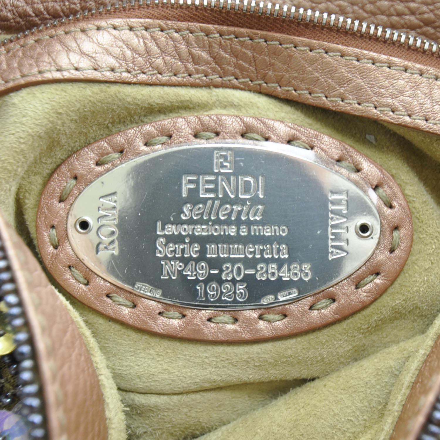 FENDI Leather Sequin Beaded Selleria Baguette 23064