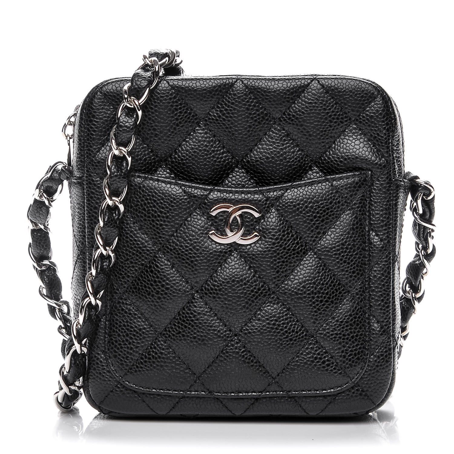 CHANEL Caviar Quilted Camera Case Crossbody Bag Black 202578