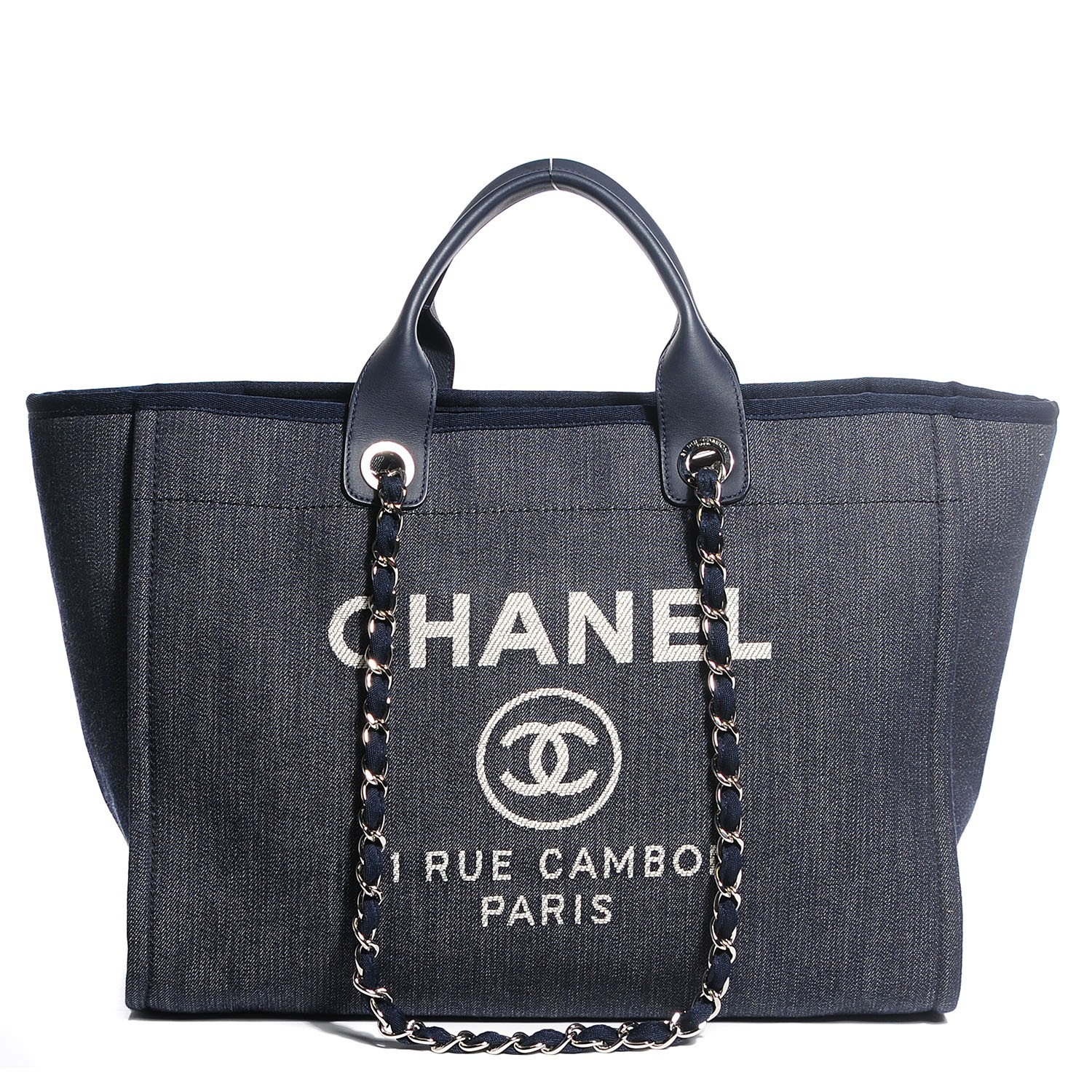 CHANEL Canvas Large Deauville Tote Dark Blue 102158 | FASHIONPHILE