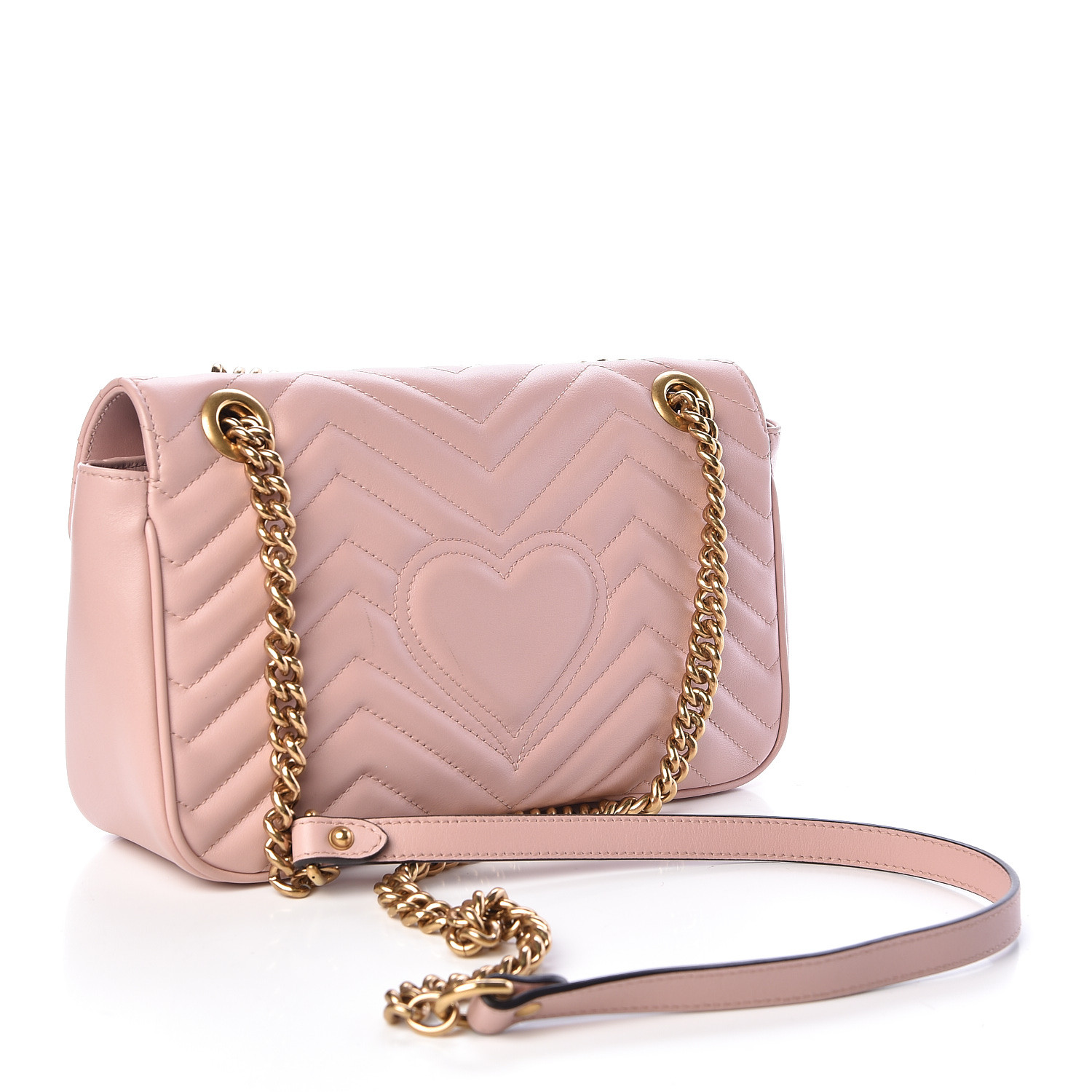 GUCCI Calfskin Matelasse Small GG Marmont Shoulder Bag Perfect Pink 486810